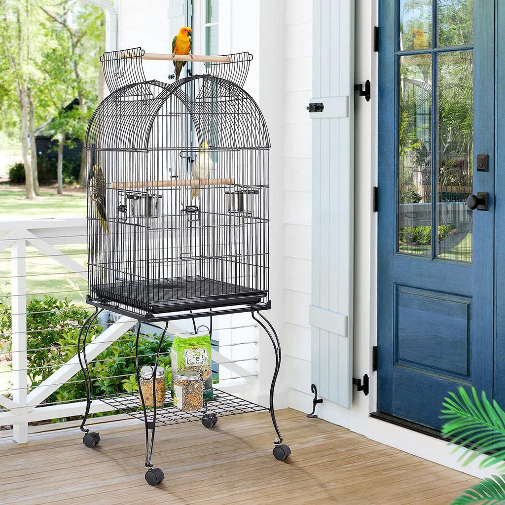 59-Inch Rolling Standing Medium Dome Open Top Bird Cage for Parrots Cockatiels Sun Conures Parakeets Lovebirds