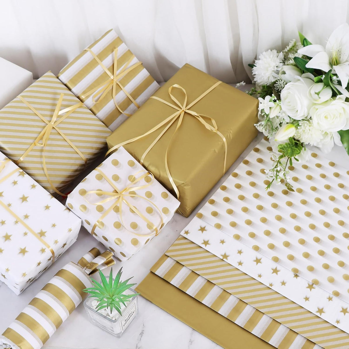 100 Sheets Gold White Tissue Paper Bulk for Gift Wrapping Gift Bag