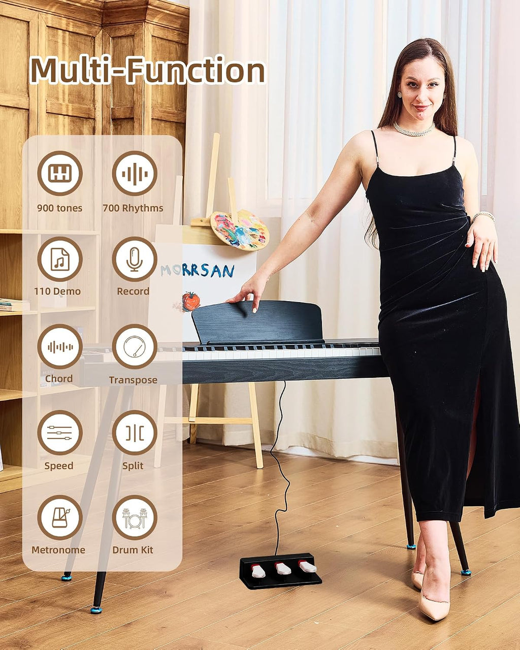 Digital Piano 88 Key Weighted Keyboard Full Size Electric Piano | For Beginners With Three-pedal Piano Cover