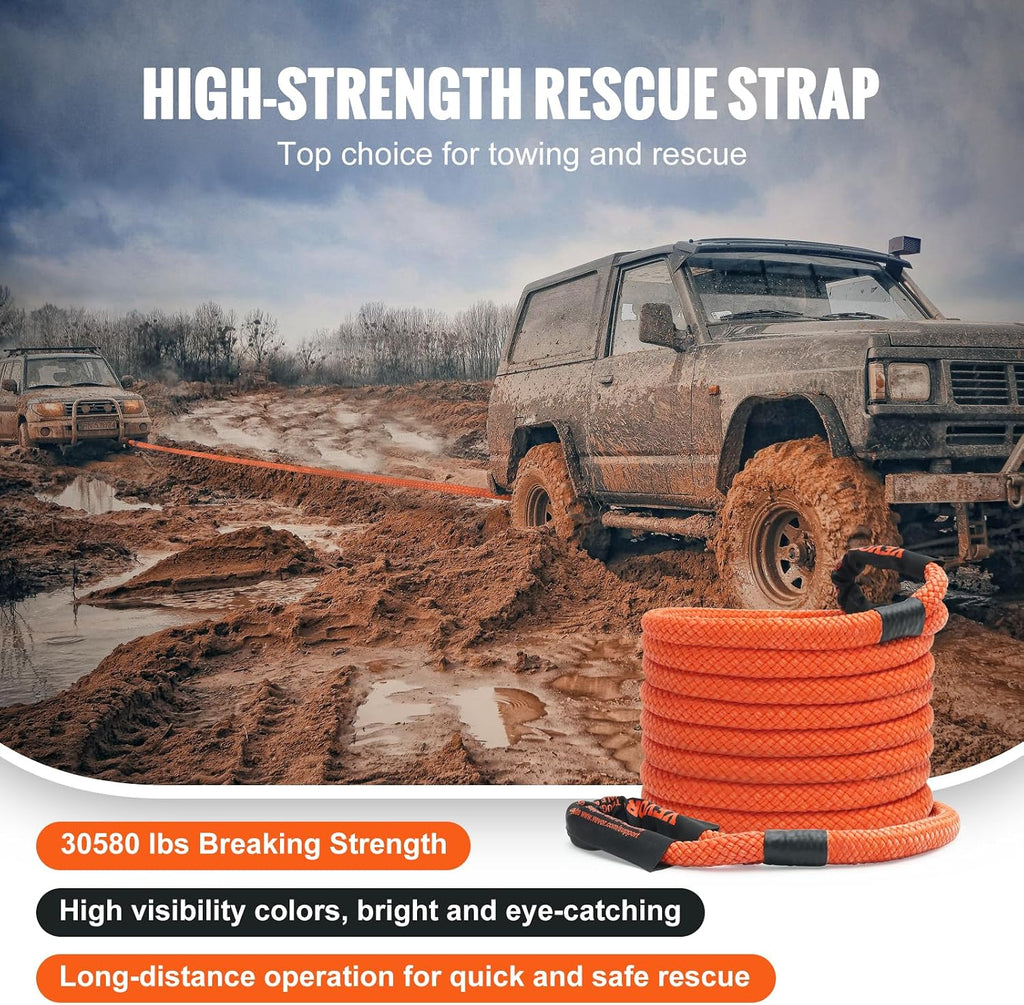7/8" x 30' Kinetic Recovery Tow Rope 30,580lbs, Heavy-Duty Off Road Snatch Strap with 2 Soft Shackles (41750lbs)