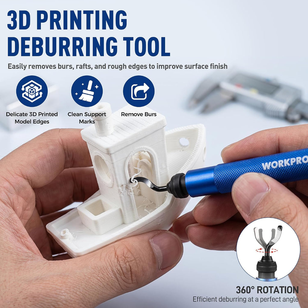 Deburring Tool with 11 Extra High Speed Steel Swivel Blades | 360 Degree Rotary Head Deburring Tool for Metal, Resin