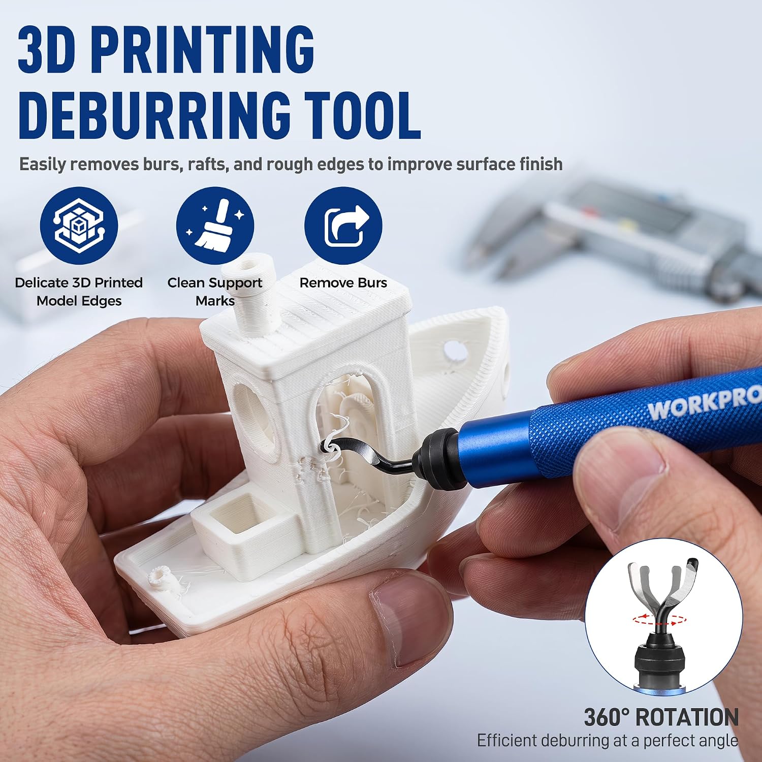 Deburring Tool with 11 Extra High Speed Steel Swivel Blades | 360 Degree Rotary Head Deburring Tool for Metal, Resin