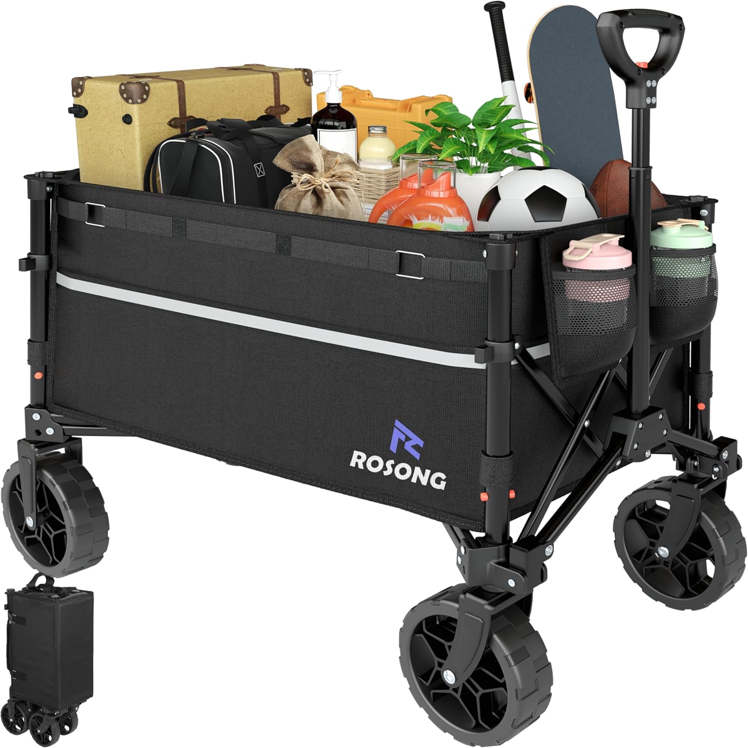 Collapsible Wagon Cart with Wheels Foldable - Folding Utility Heavy Duty Wagons Carts for Grocery Sports Garden