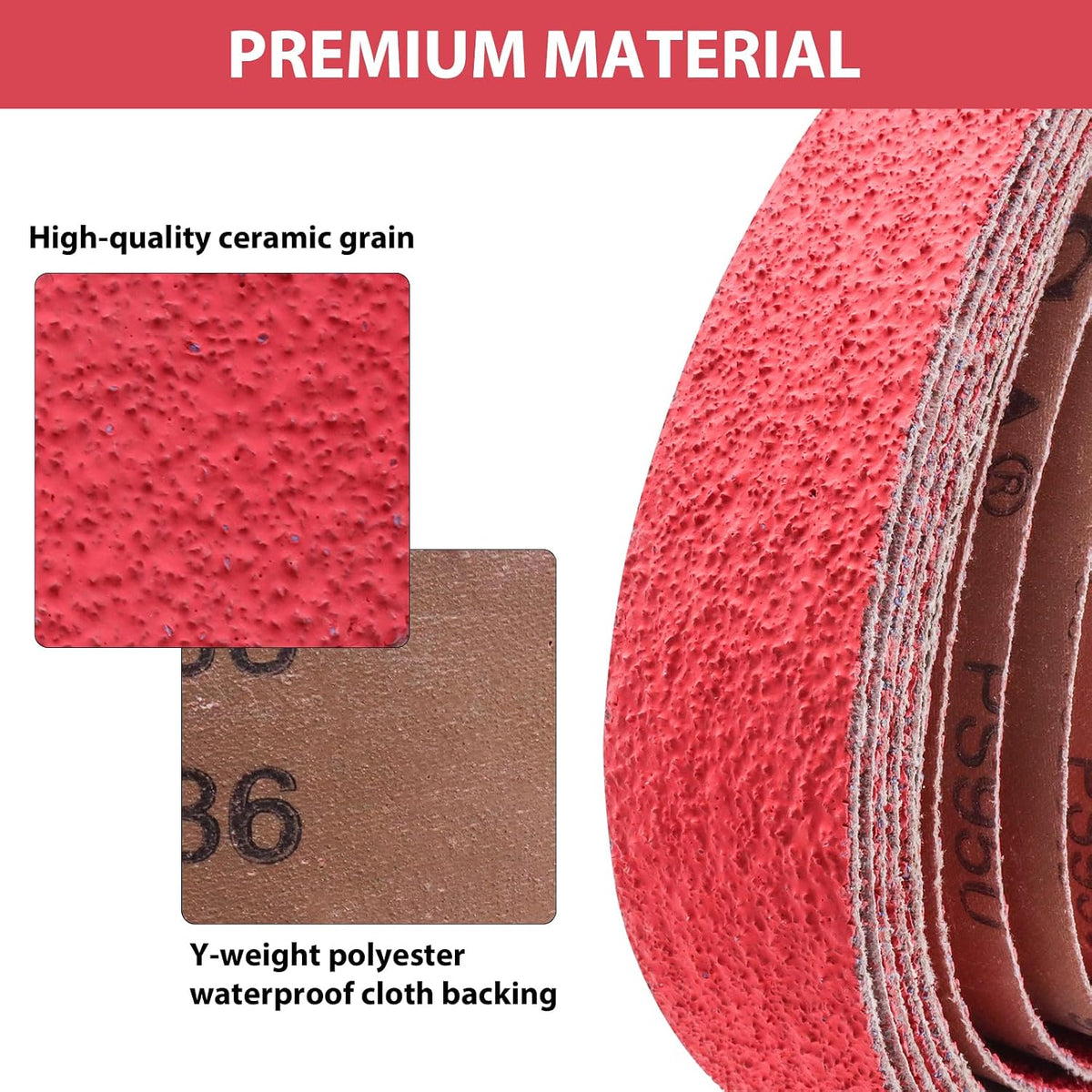 2x72 Inch Ceramic Sanding Belts 36 Grit, 5 Pack