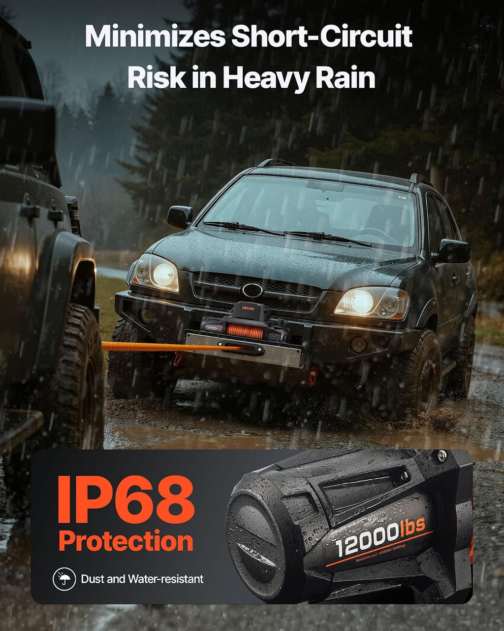 Electric Winch, 12000 lbs Load Capacity, 12V DC Truck Winch with Φ3/8 in x 92 ft Synthetic Rope, Wireless & Wired