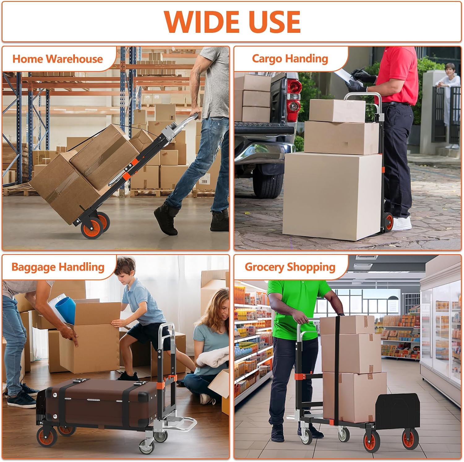 3-in-1 Folding Hand Truck, 500 lb Heavy Duty Steel Dolly | Convertible Hand Truck Dolly with Telescoping Handle