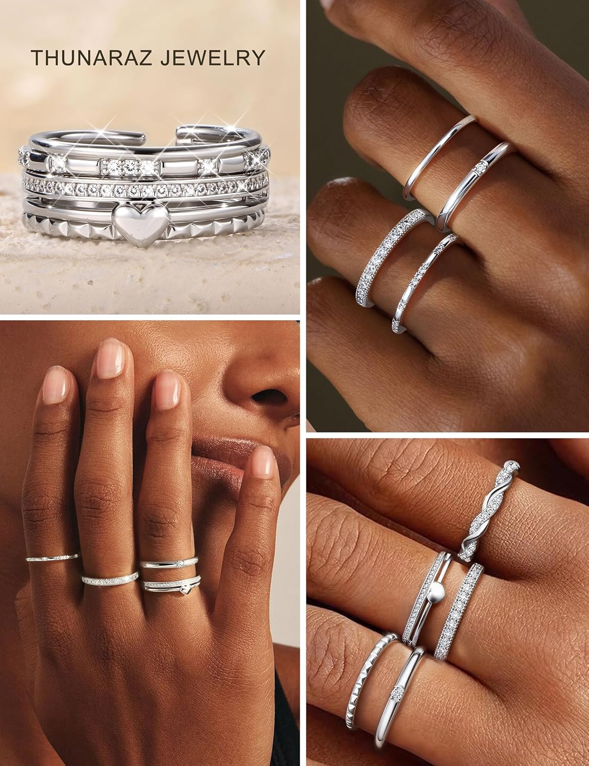 Gold Stackable Rings for Women Non Tarnish Open Adjustable 14K Gold Plated Rings Trendy Stack Cubic Zirconia Thin