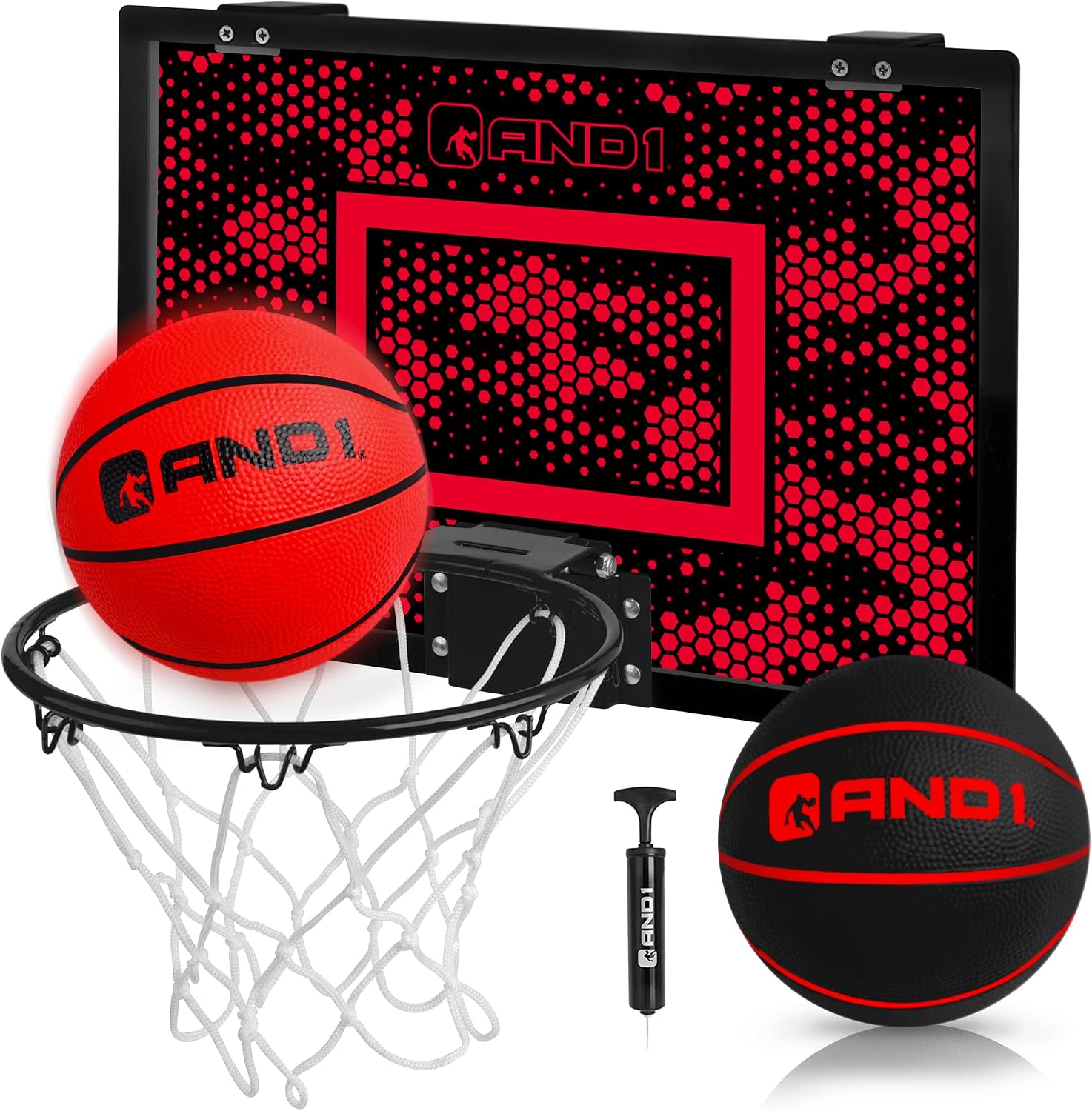 Over the Door Mini Basketball Hoop: 18x12 Shatterproof Backboard, 2 Mini Basketballs, and Hand Pump Included