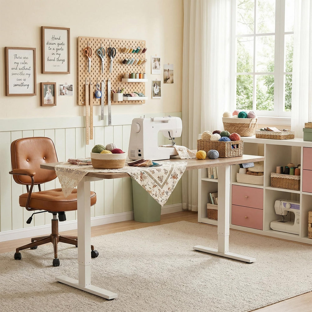 Electric Adjustable Sewing Table, 47"x24" Workbench Adjustable Height, Ergonomic Worktable for Garage, Craft Desk