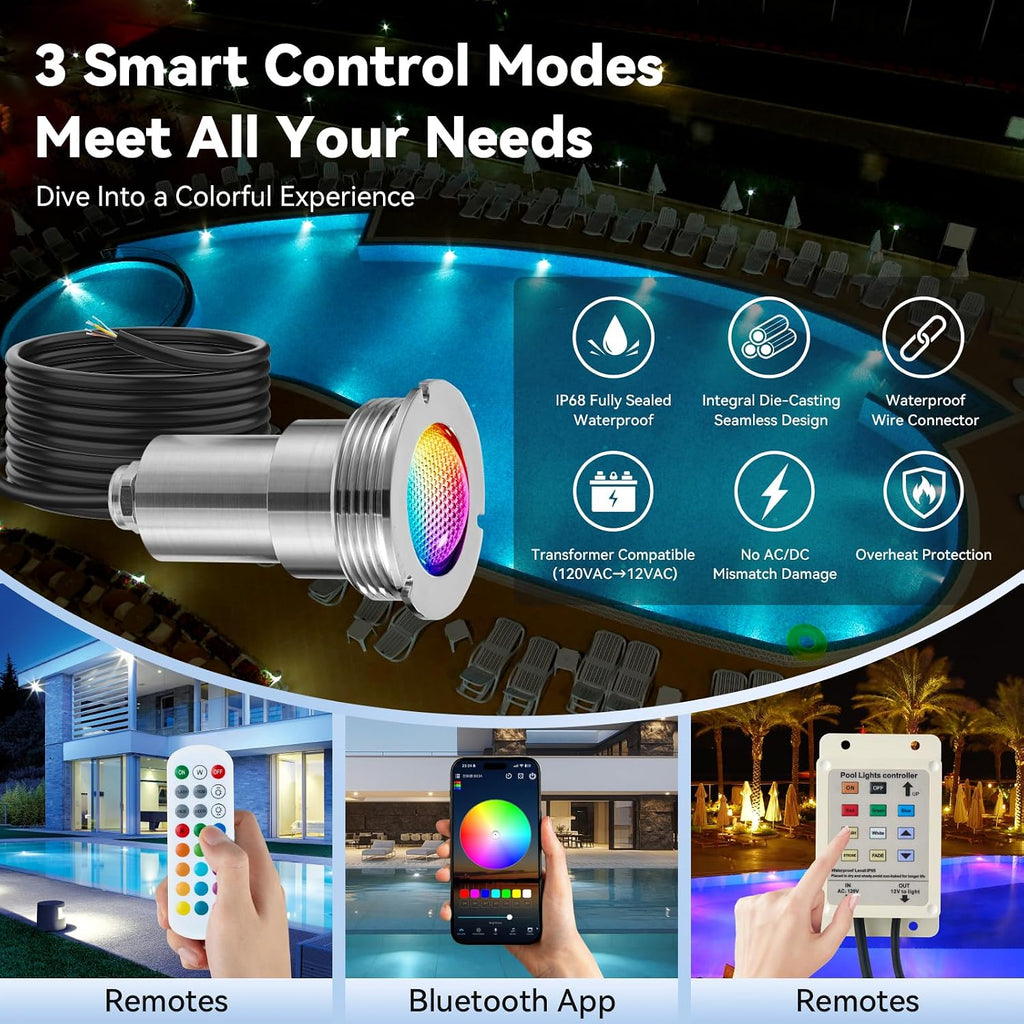 1.5 Inch led Pool Lights and Spa Light，LED Color Inground/Above Ground Pool & Spa Light, IP68 Waterproof, AC120V, (50FT)