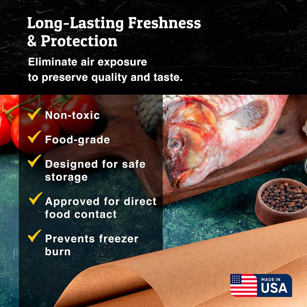 Natural Freezer Paper Dispenser Roll - Poly Coated Moisture Resistant Freezer Paper for Meat Wrapping - Freezer Burn
