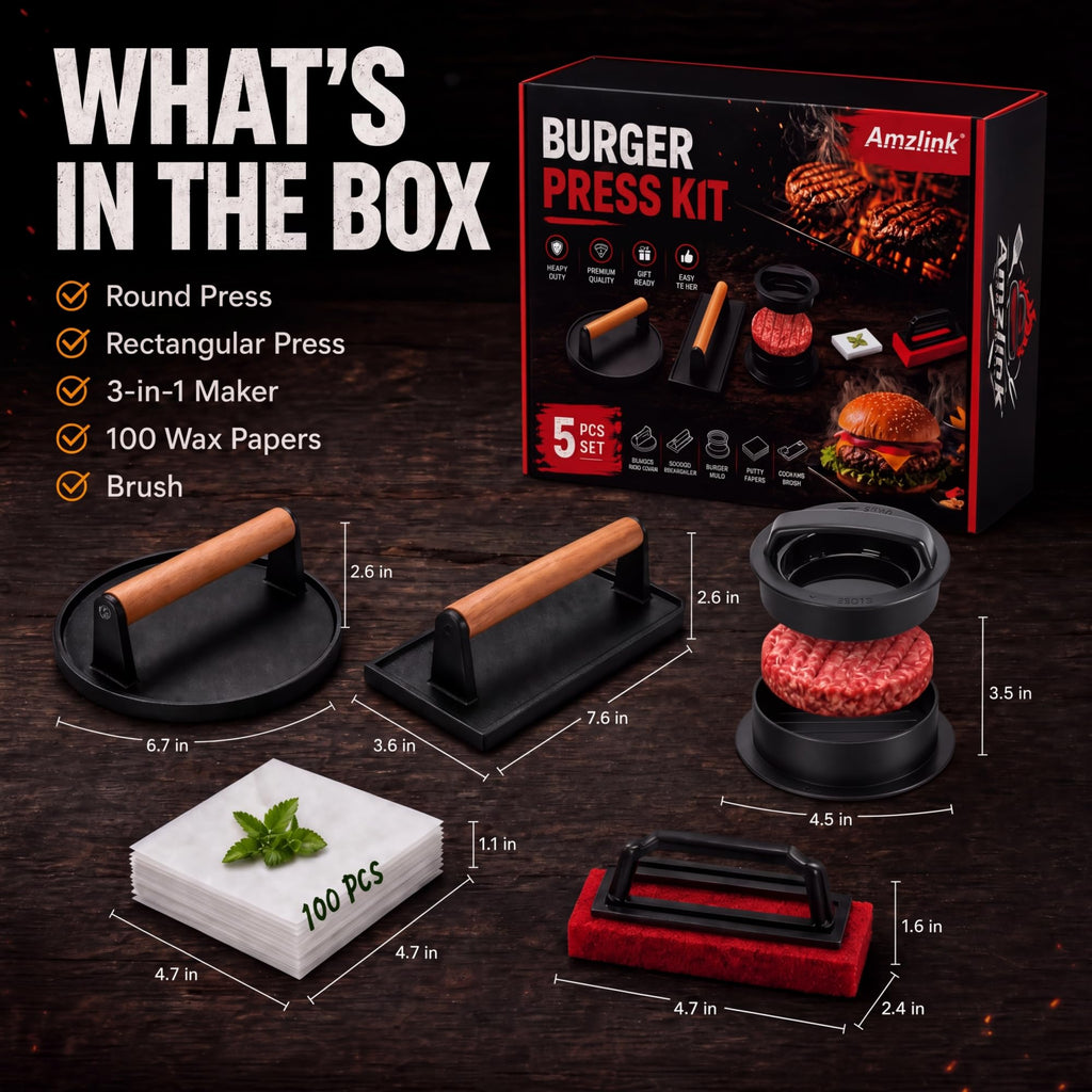 Smash Burger Press Kit, Cast Iron Burger Smasher, Steak Weight