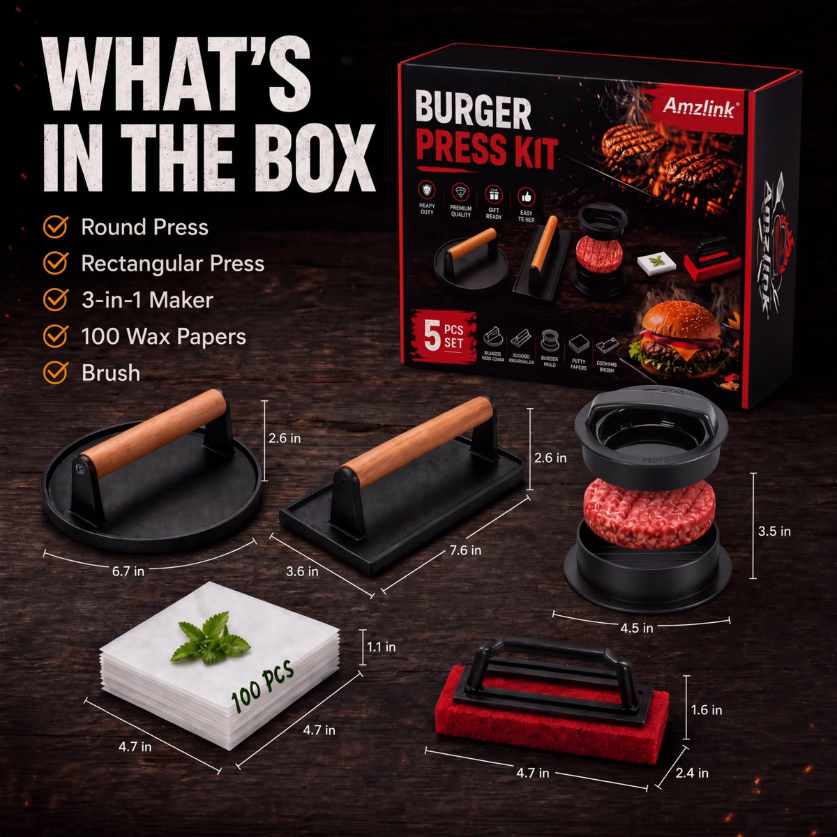 Smash Burger Press Kit, Cast Iron Burger Smasher, Steak Weight