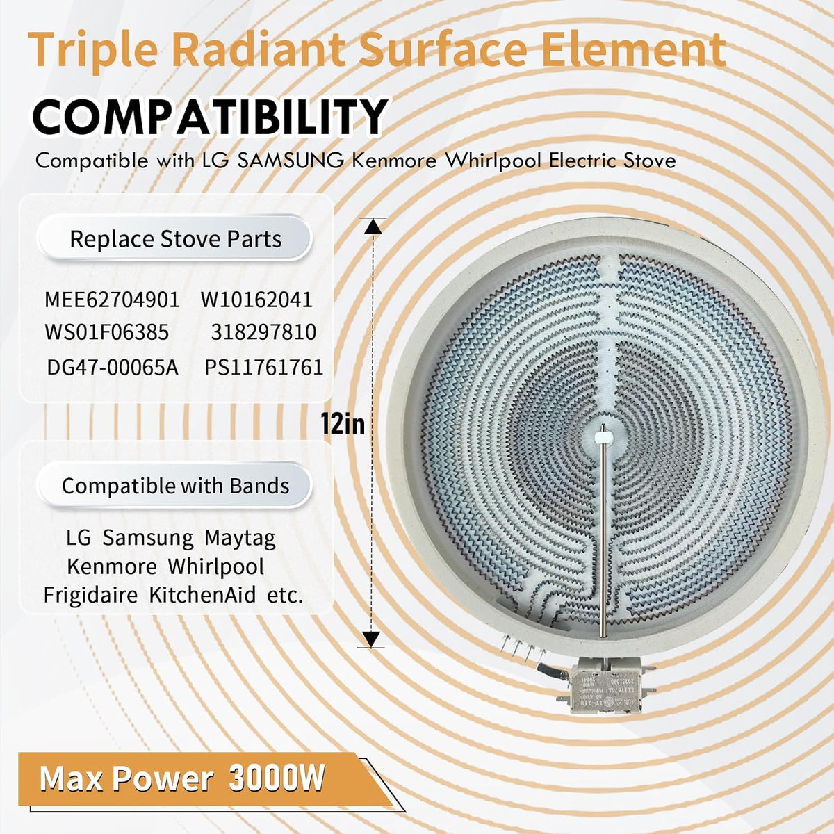 MEE62704901 12" Triple Radiant Surface Element Compatible with LG Range