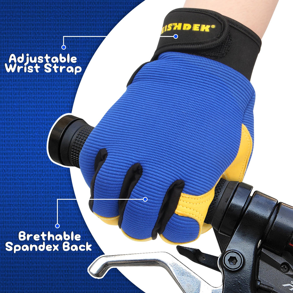 Kids Leather Work Gloves, Touchscreen Safety Glove Age 3-6, Blue, S