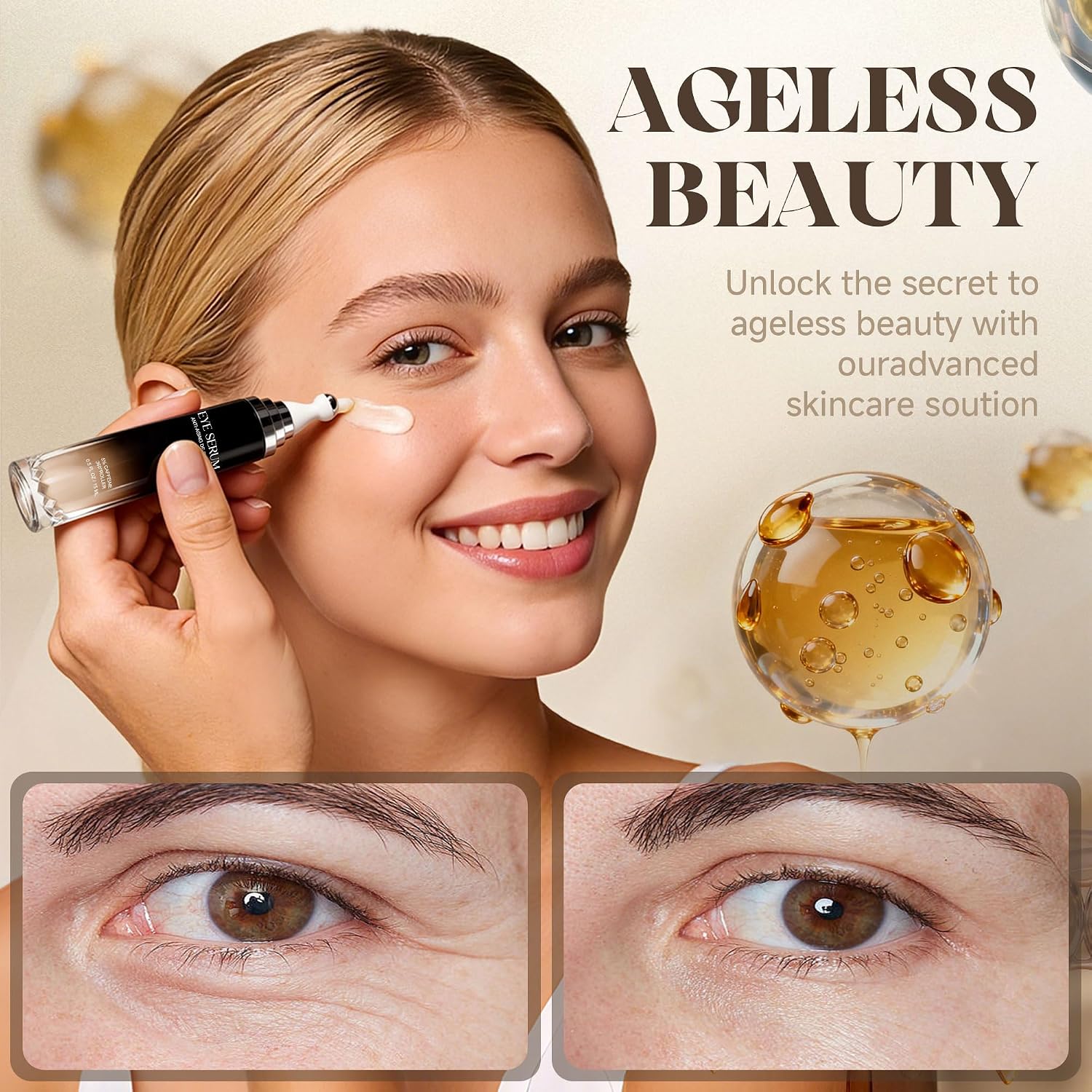 Caffeine Eye Cream with 360° Roller for Puffiness & Dark Circles, 15 mL | Retinol and peptide formula with a cooling