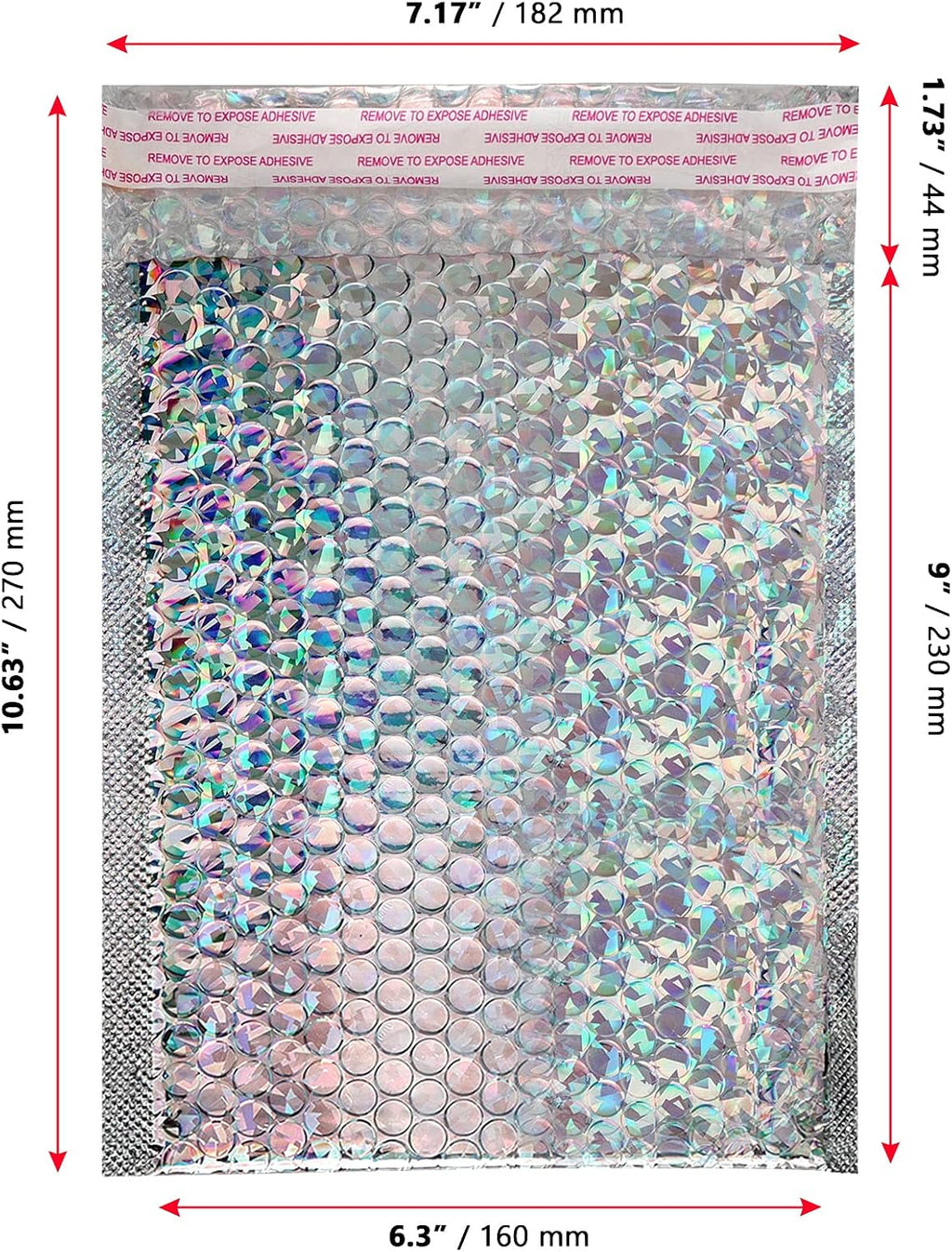 50 Pieces 6 x 10 Inch Holographic Bubble Mailers, Silver Metallic Padded Bubble Mailers, Glamour Self Sealing Cushion