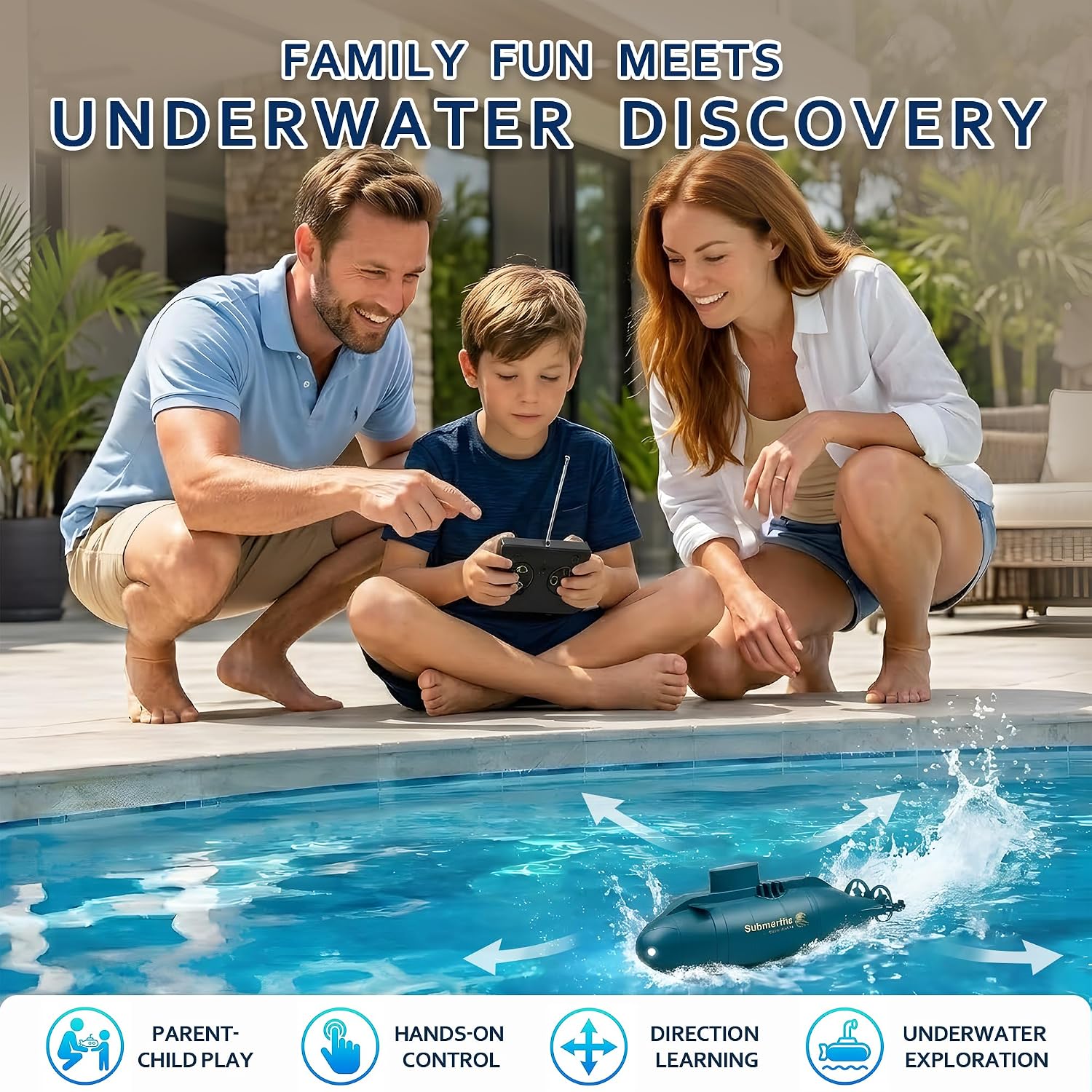 Mini RC Submarine for Kids, Remote Control Electric Dive Boat with Lights | STEM Water Toy for Pool, Bathtub and