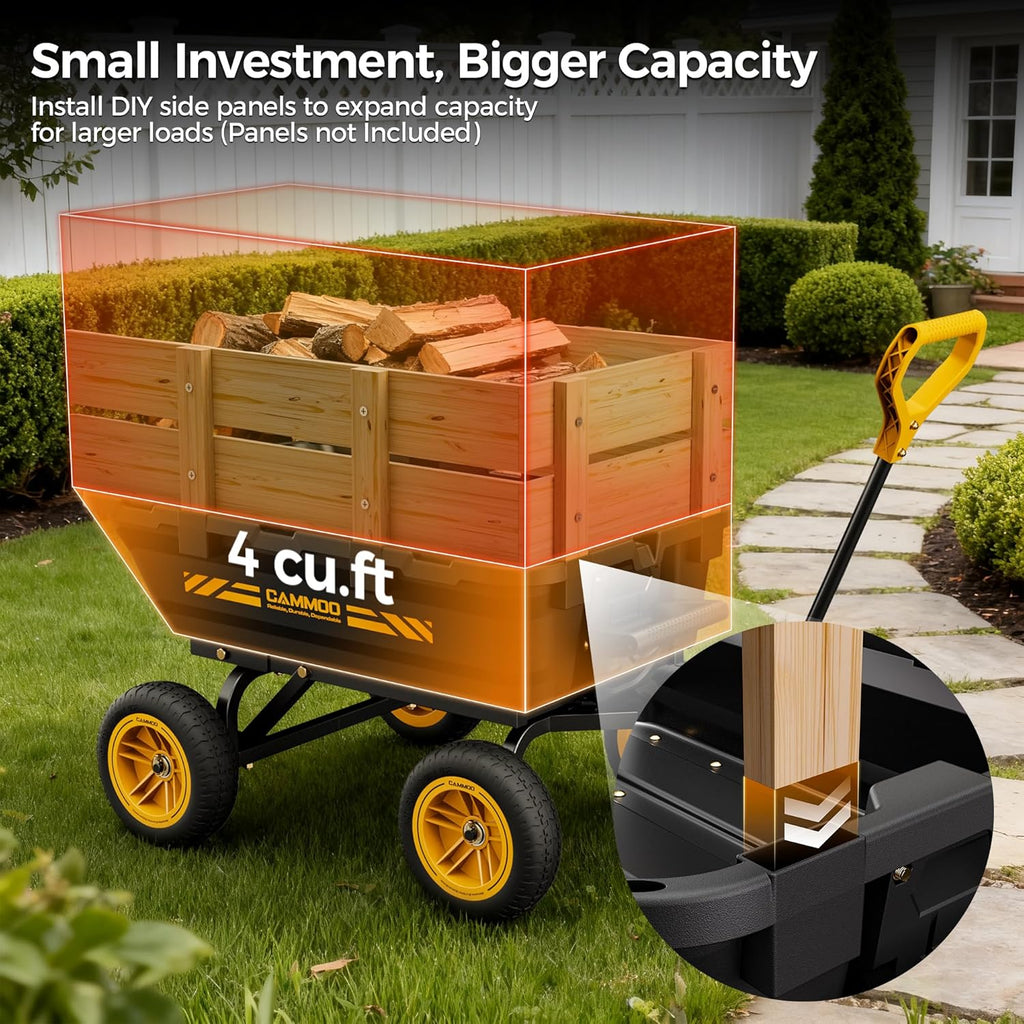 10in NO-FLAT TIRES 900lb Heavy-Duty Garden Dump Cart DIY Expandable Capacity Over 4 Cu.Ft. Utility Wagon with