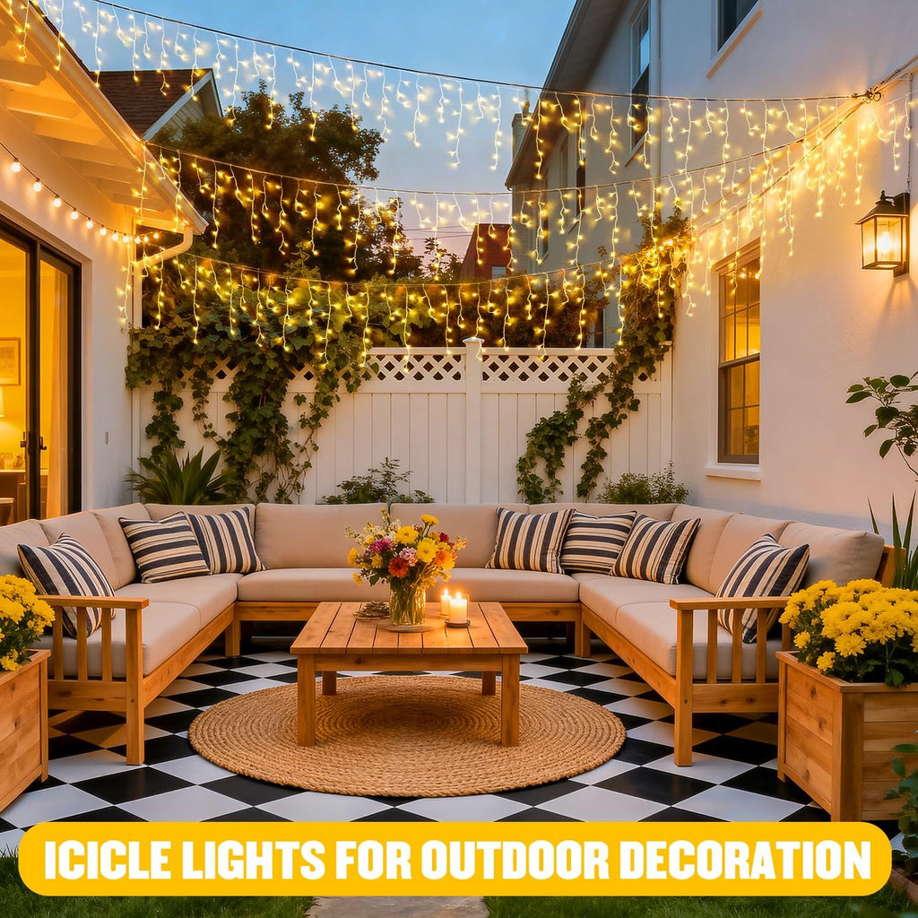 Icicle Lights for Outside, 400 LED 38.8FT | Christmas Lights Outdoor Indoor Plug in, Warm White String Lights for