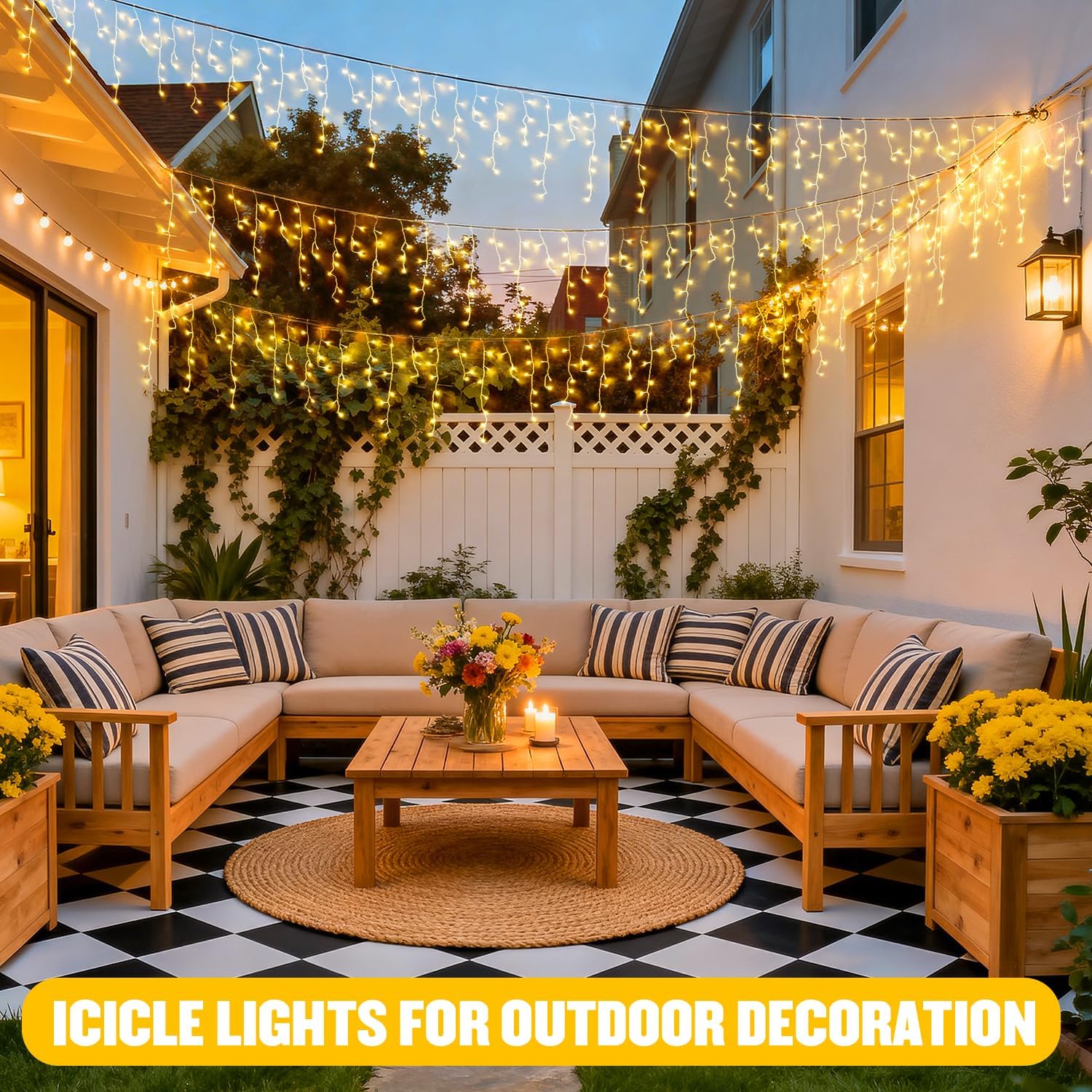 Icicle Lights for Outside, 400 LED 38.8FT | Christmas Lights Outdoor Indoor Plug in, Warm White String Lights for