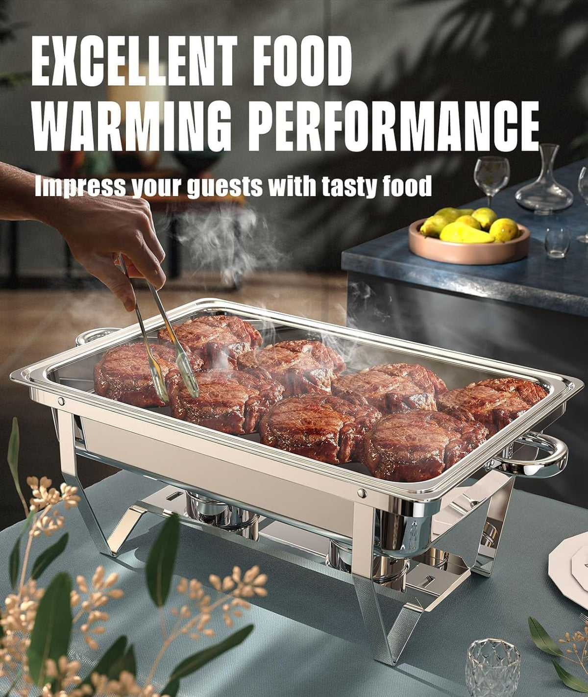 Chafing Dishes for Buffet 4 pack, 9QT [No Fingers Cut] Roll Edge Designed Chafing Dish Buffet Set [Mirror-Like