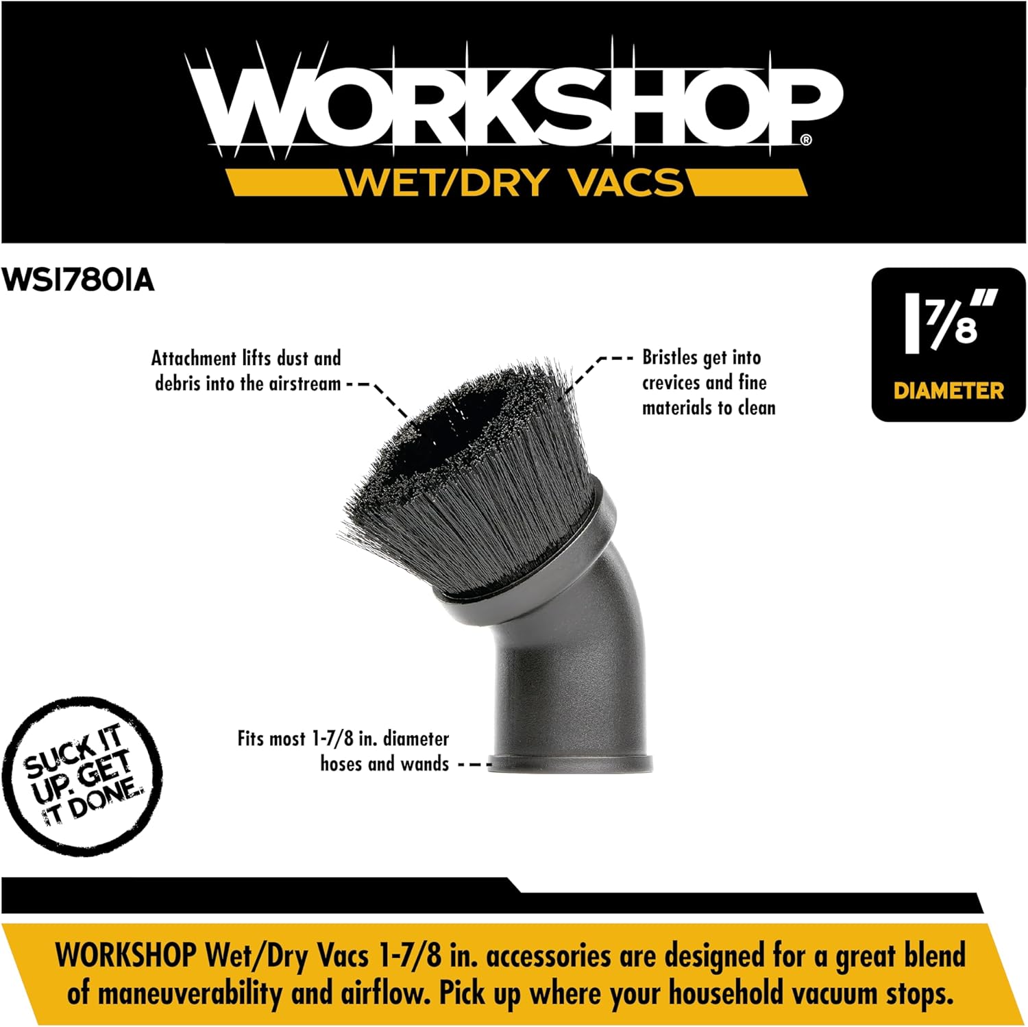 Shop Vacuum Accessories WS17801A Dusting Brush Attachment for Wet Dry Vacuum Cleaners, Fits 1-7/8-inch Extension