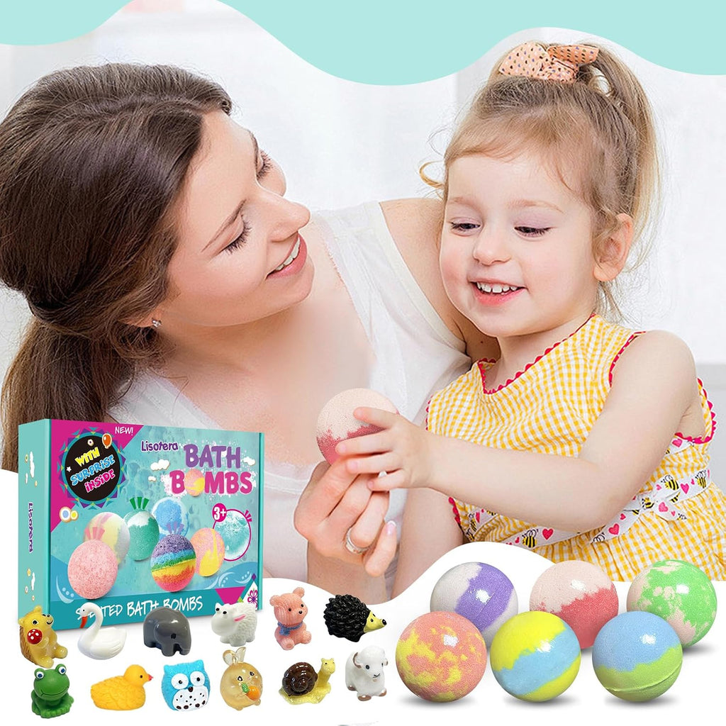 Bath Bombs for Kids with Surprise Inside, 12pcs Bath Bombs with Toys, Organic Colorful Bubble Bath Fizzy Ball