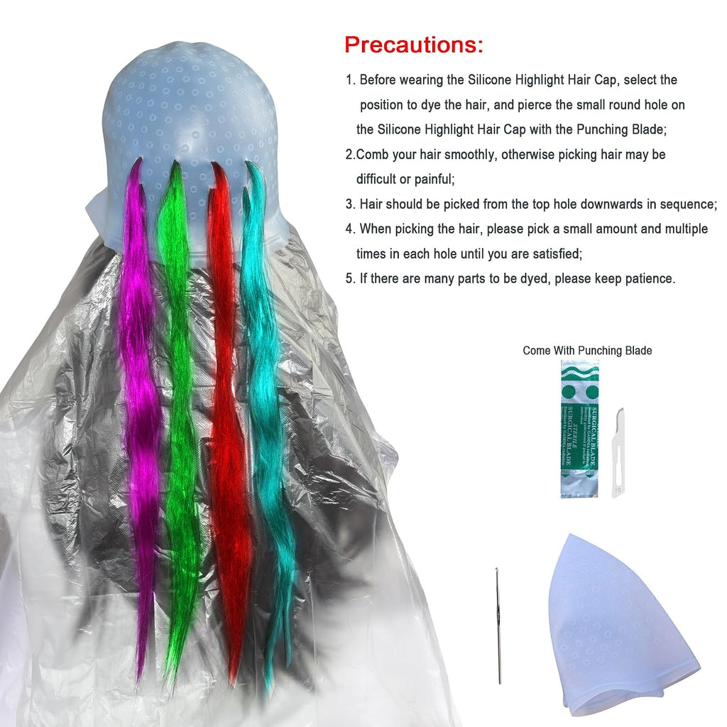 Silicone Highlight Caps for Color Hair 24 Pcs, Reusable Highlighting Caps with Hooks & Salon Hairdressing Dyeing
