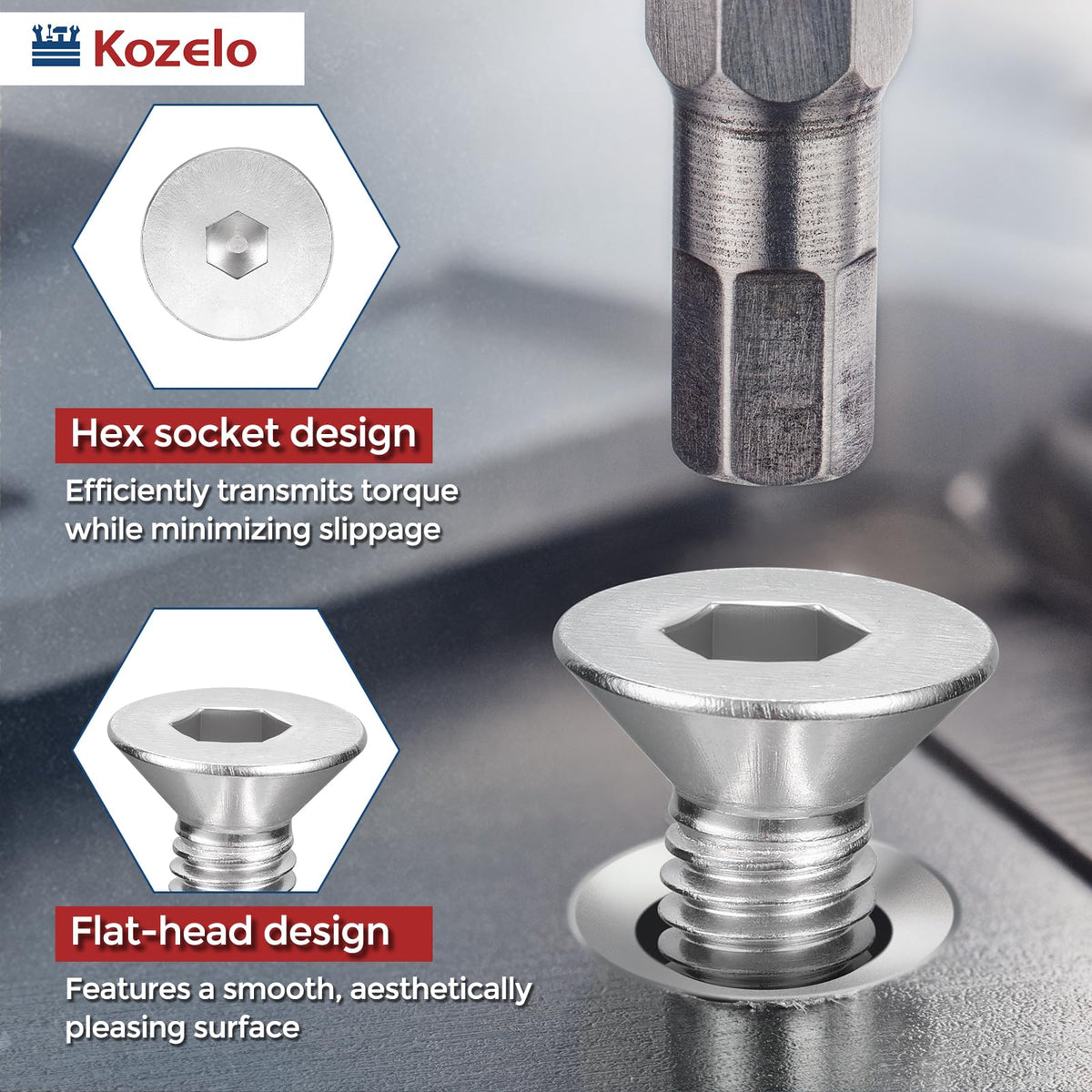 Kozelo 50Pcs #6-32x1-1/4 Flat Head Socket Cap Screw Countersunk Bolt