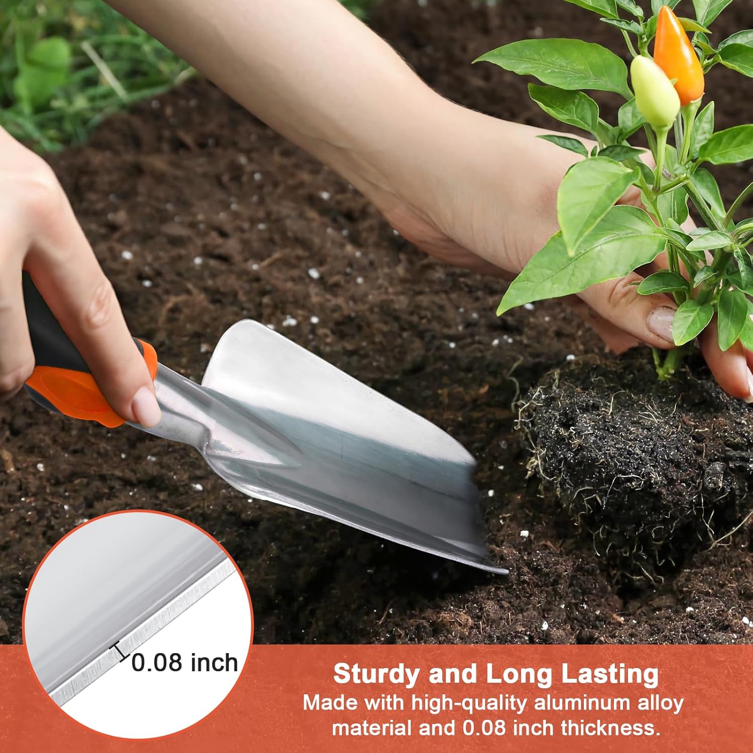 Garden Tools Set, 3 Pack Heavy Duty Gardening Tools Set Include Garden Shovel, Transplant Trowel and Hand Rake with