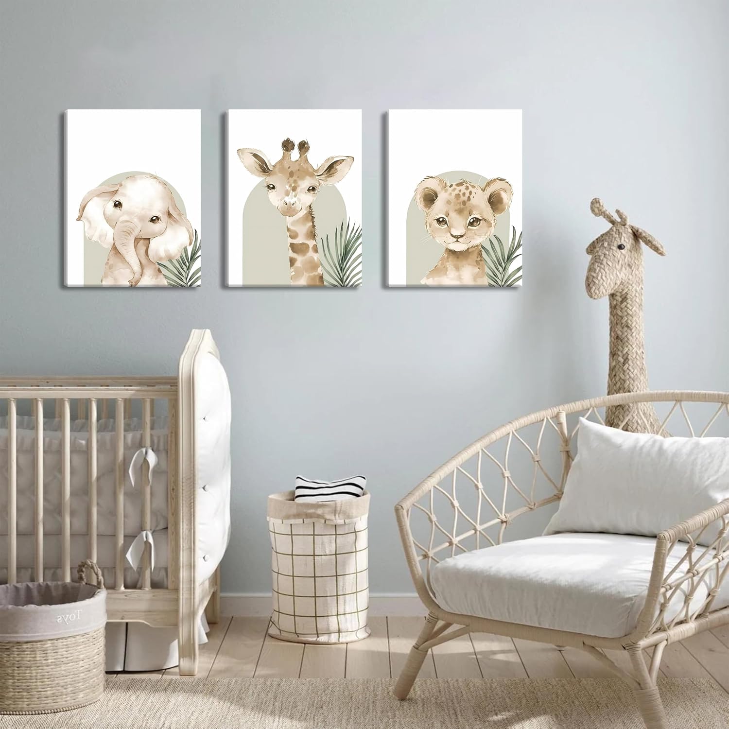 Nursery Wall Decor Set of 3, Cute Animal Lion Elephant Baby Pictures Poster Prints, Giraffe Jungle Canvas Wall Art