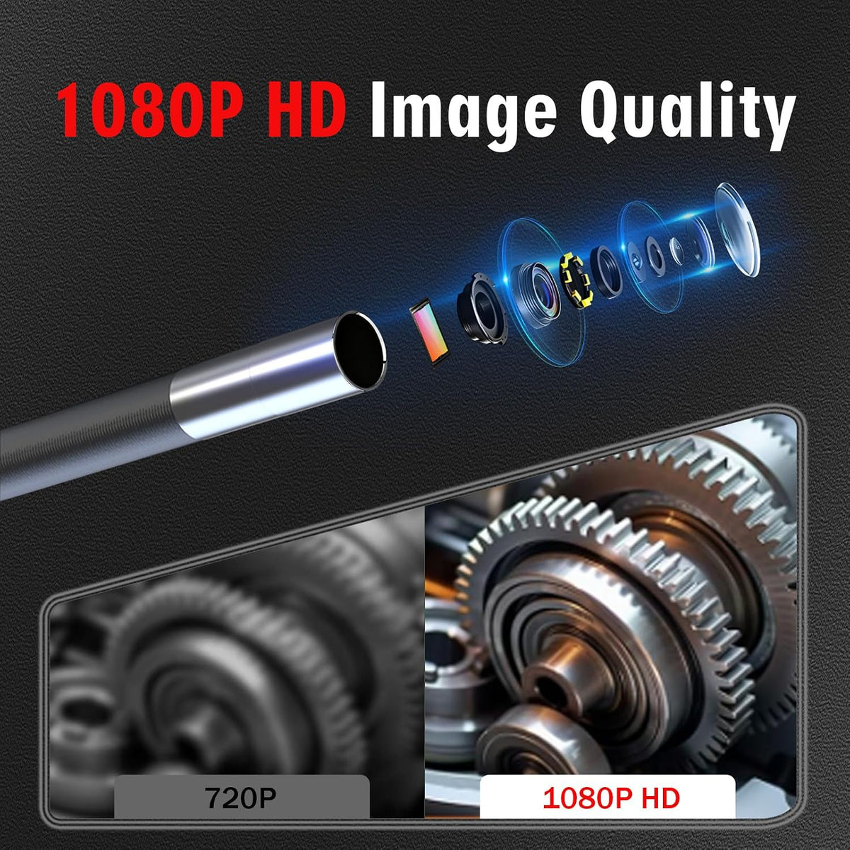 2-Way Articulating Borescope w/Light,0.24in Probe Endoscope for Auto Engine