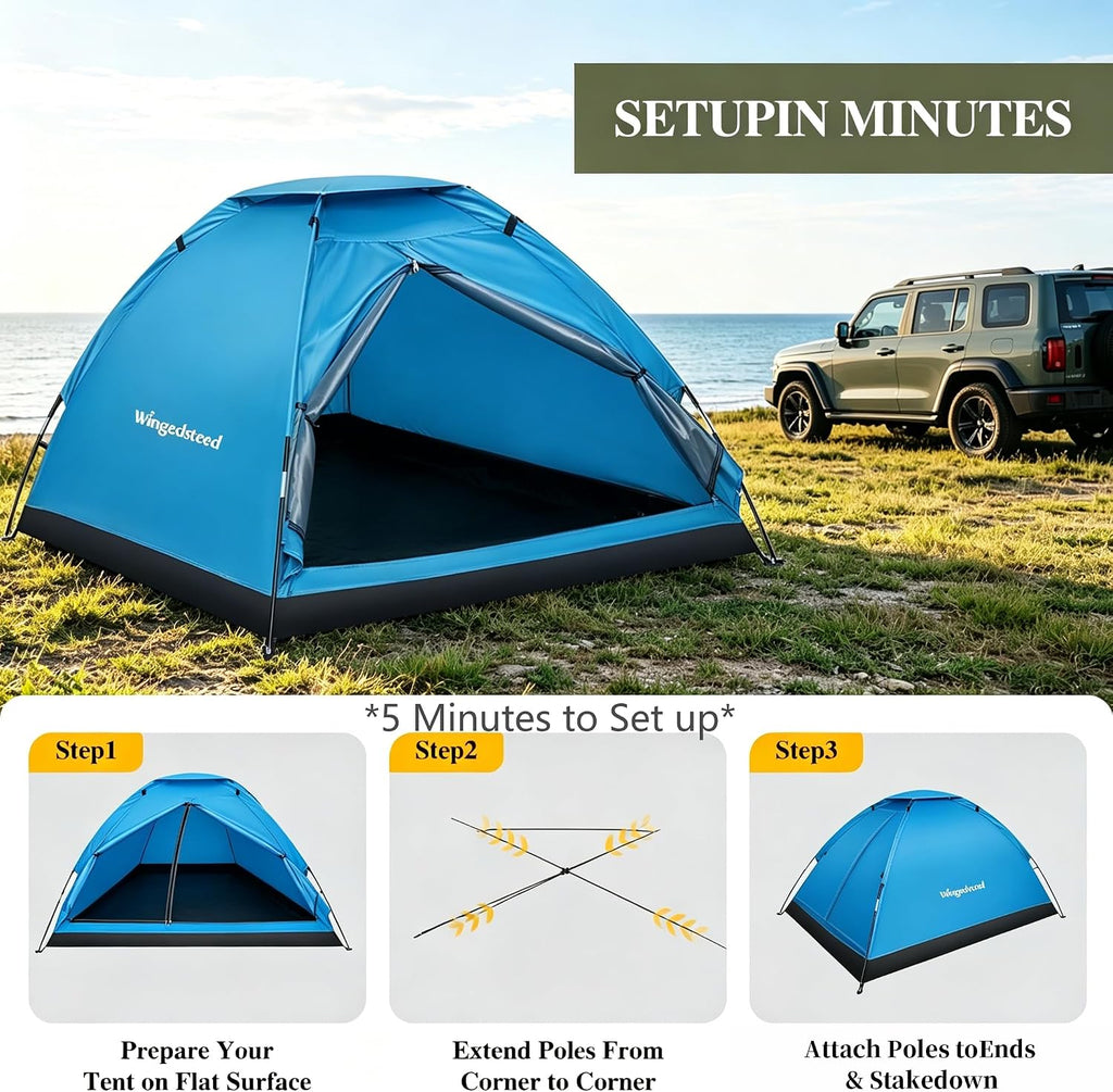1-2 Person Camping Tent, Easy Manual Setup Dome Tent, Waterproof Windproof Lightweight Backpacking Tent with