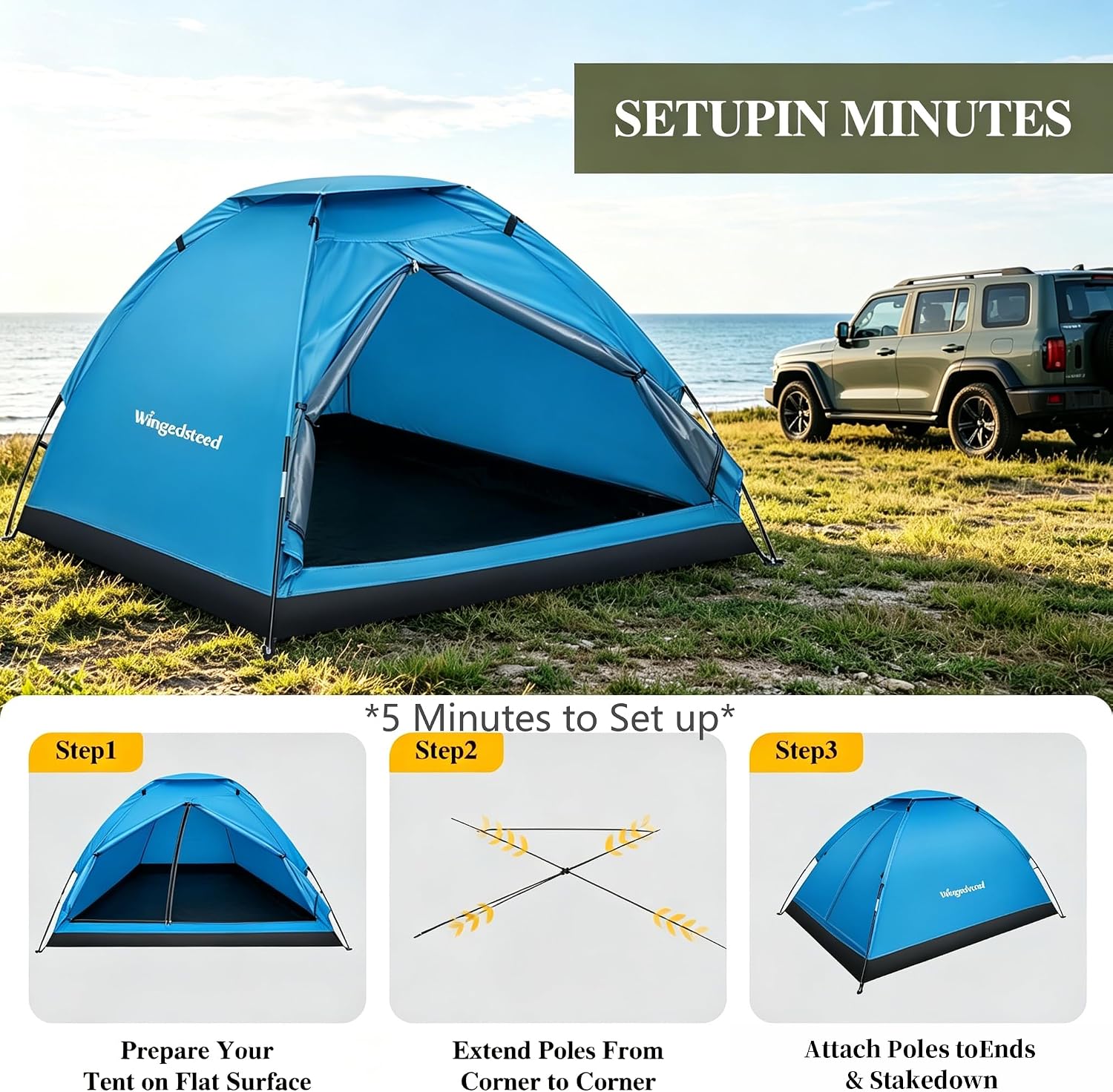 1-2 Person Camping Tent, Easy Manual Setup Dome Tent, Waterproof Windproof Lightweight Backpacking Tent with