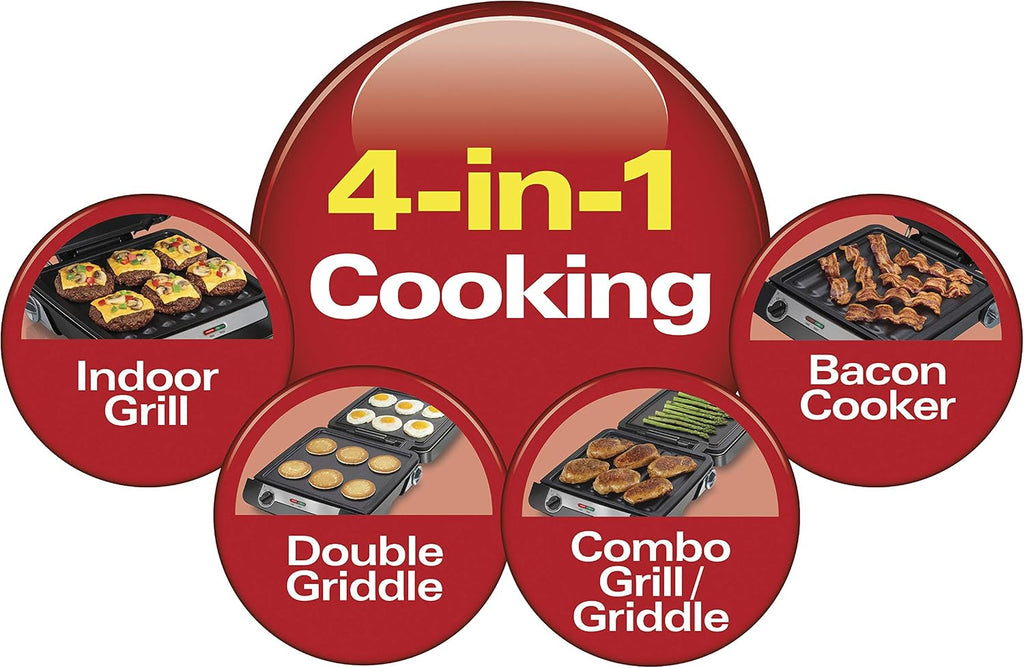 4-in-1 Electric Indoor Grill & Electric Griddle Combo | 200 sq. in. PFAS-Free Non-Stick Cooking Surface Opens |