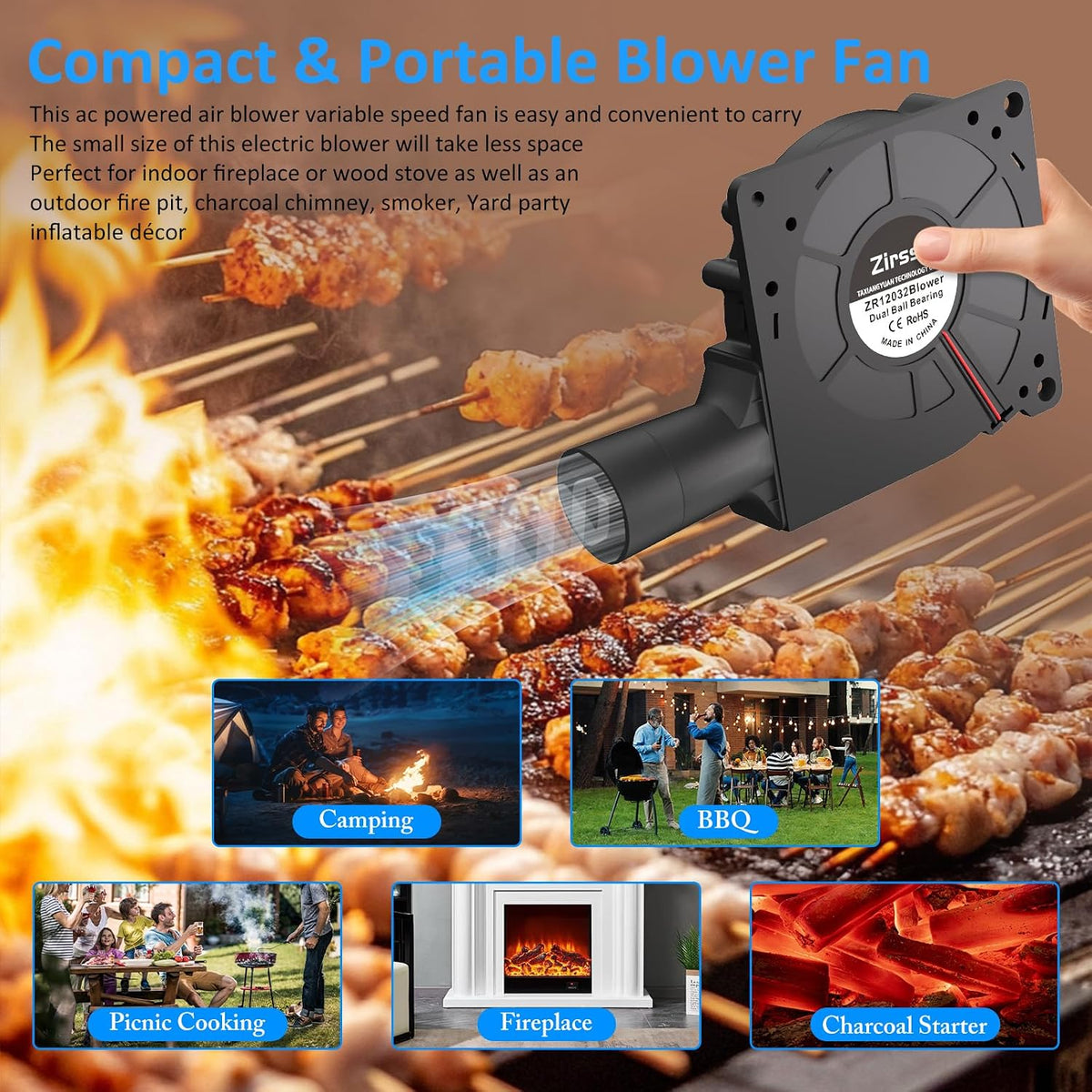 120mm 12V Centrifugal Blower fan with DC to AC Power Adapter