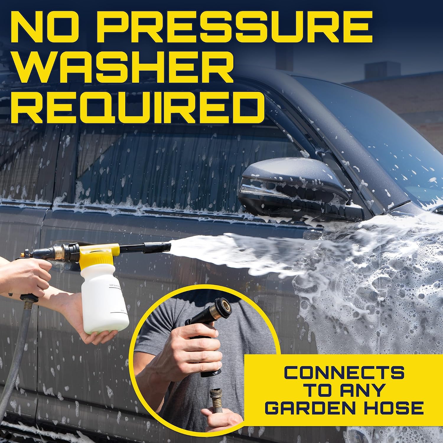 Foam King Car Wash Foam Gun & Microfiber Mitt, Foam Sprayer | Garden Hose Attachment, 6 Settings + Rinse Mode, Fits