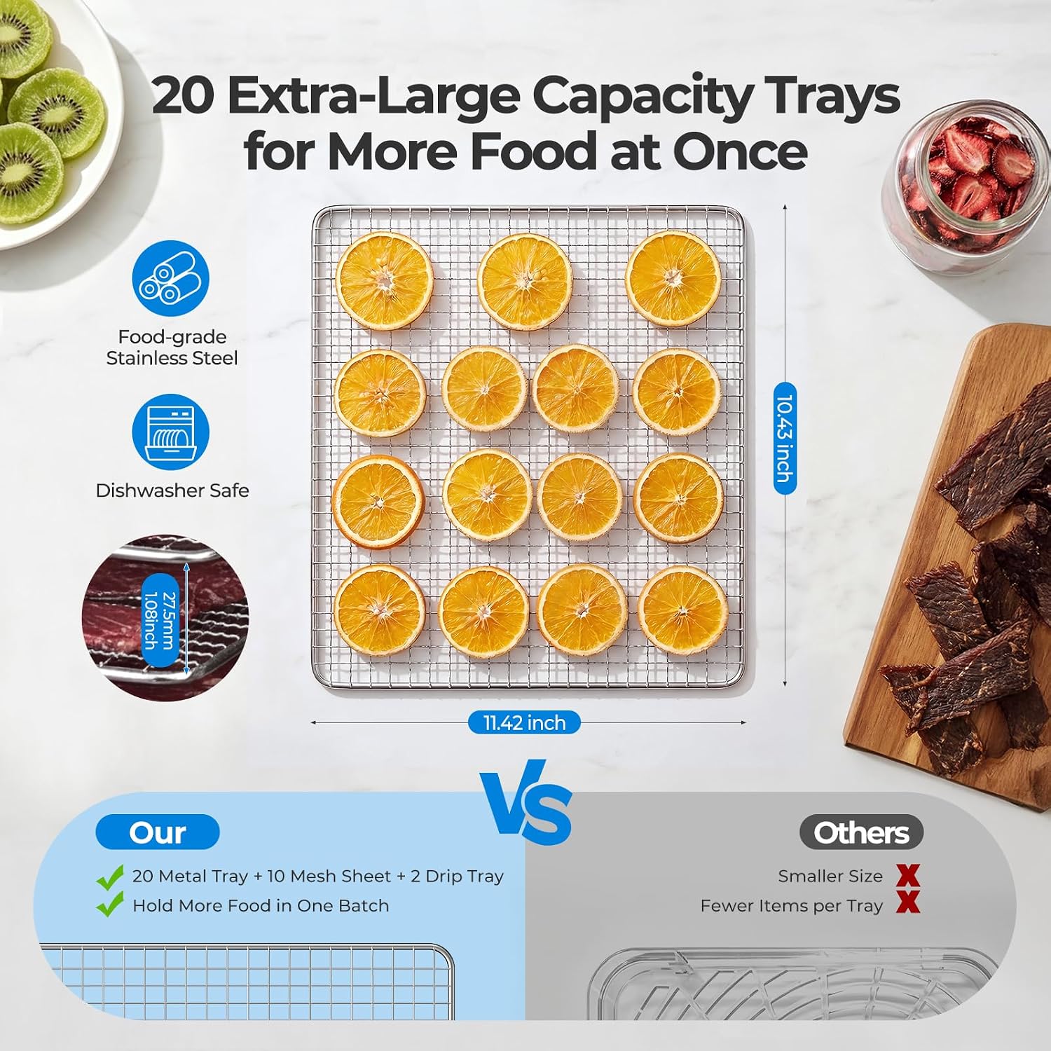 Food Dehydrator with 20 Trays, 1300W Dryer, 95–180°F Temp, 48H Timer