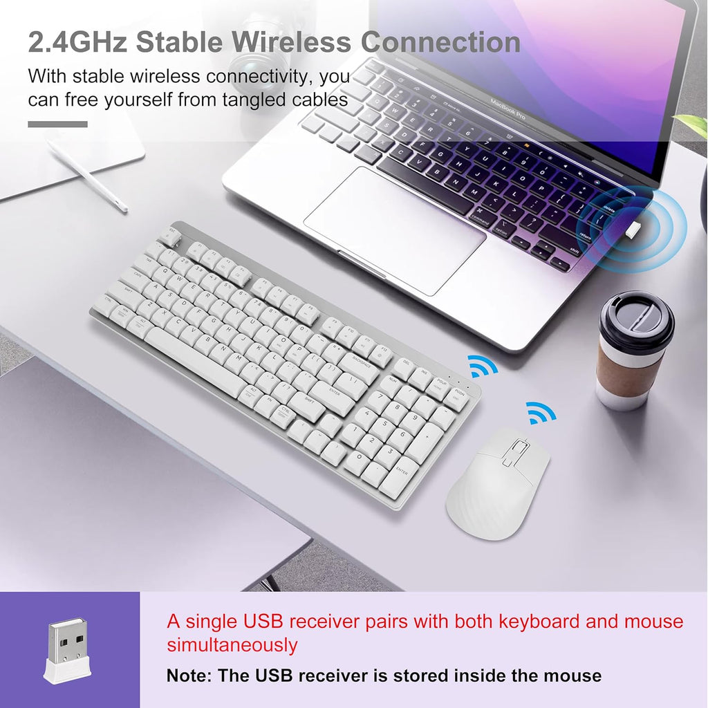 Wireless Keyboard and Mouse Combo, 2.4Ghz Cordless Mechanical Keyboard and Silent Mouse for Business, Low-Profile Red