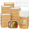 50 Pack 29 OZ Brown Meal Prep Containers with Lids【with Spoons and Forks】, Disposable Kraft Paper Bowls, Microwave