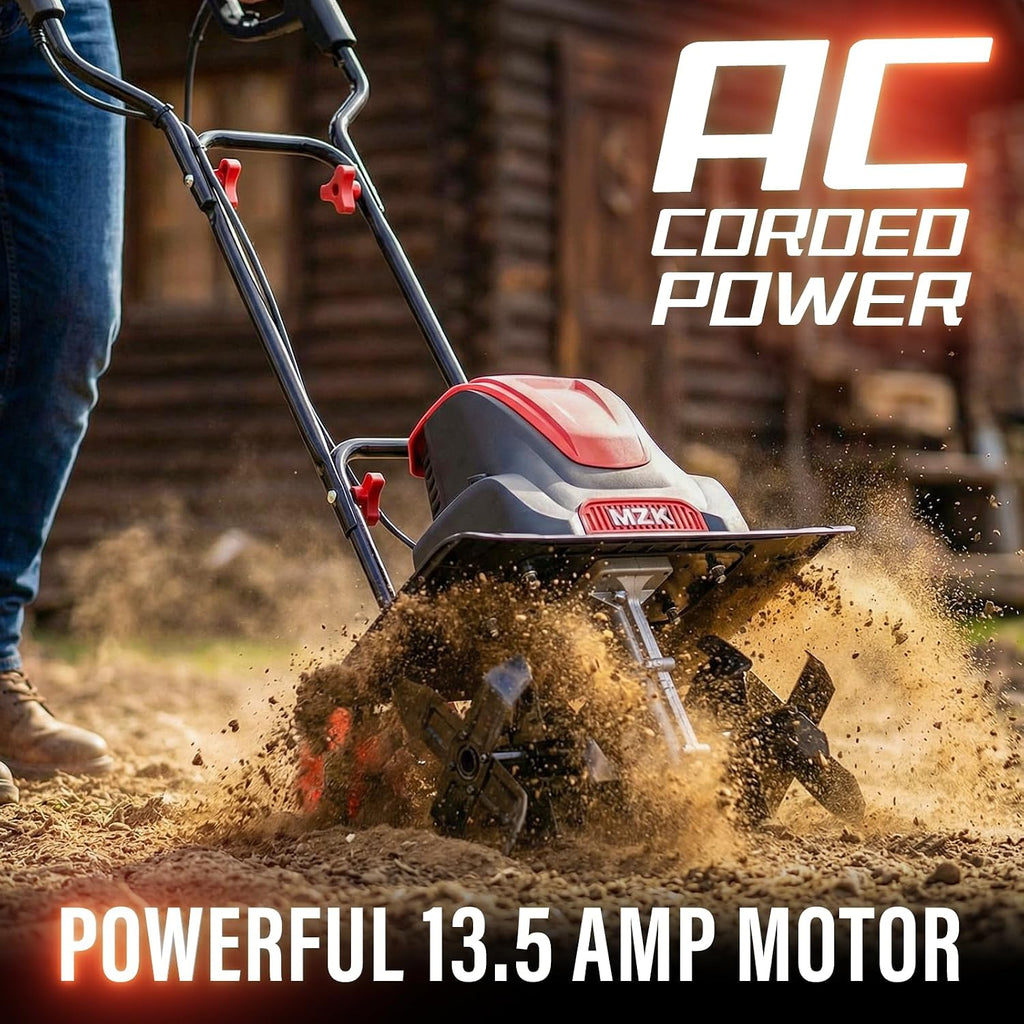 16-Inch 13.5A Electric Tiller Cultivator,Foldable Rototiller | 8-inch tilling depth with adjustable wheels for garden