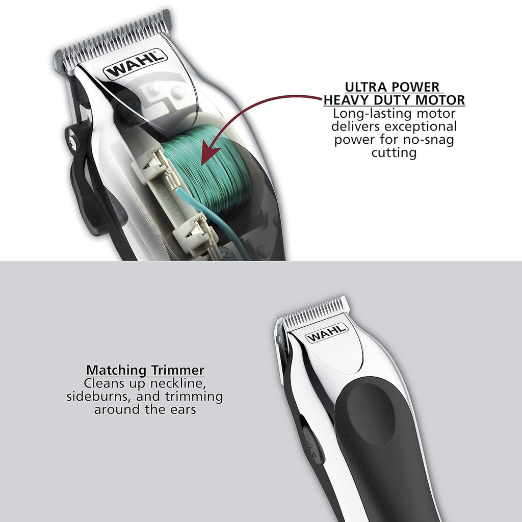 Clipper USA Deluxe Corded Chrome Pro Complete Hair & Trimming Kit | Complete Home Haircutting Kit Includes Corded