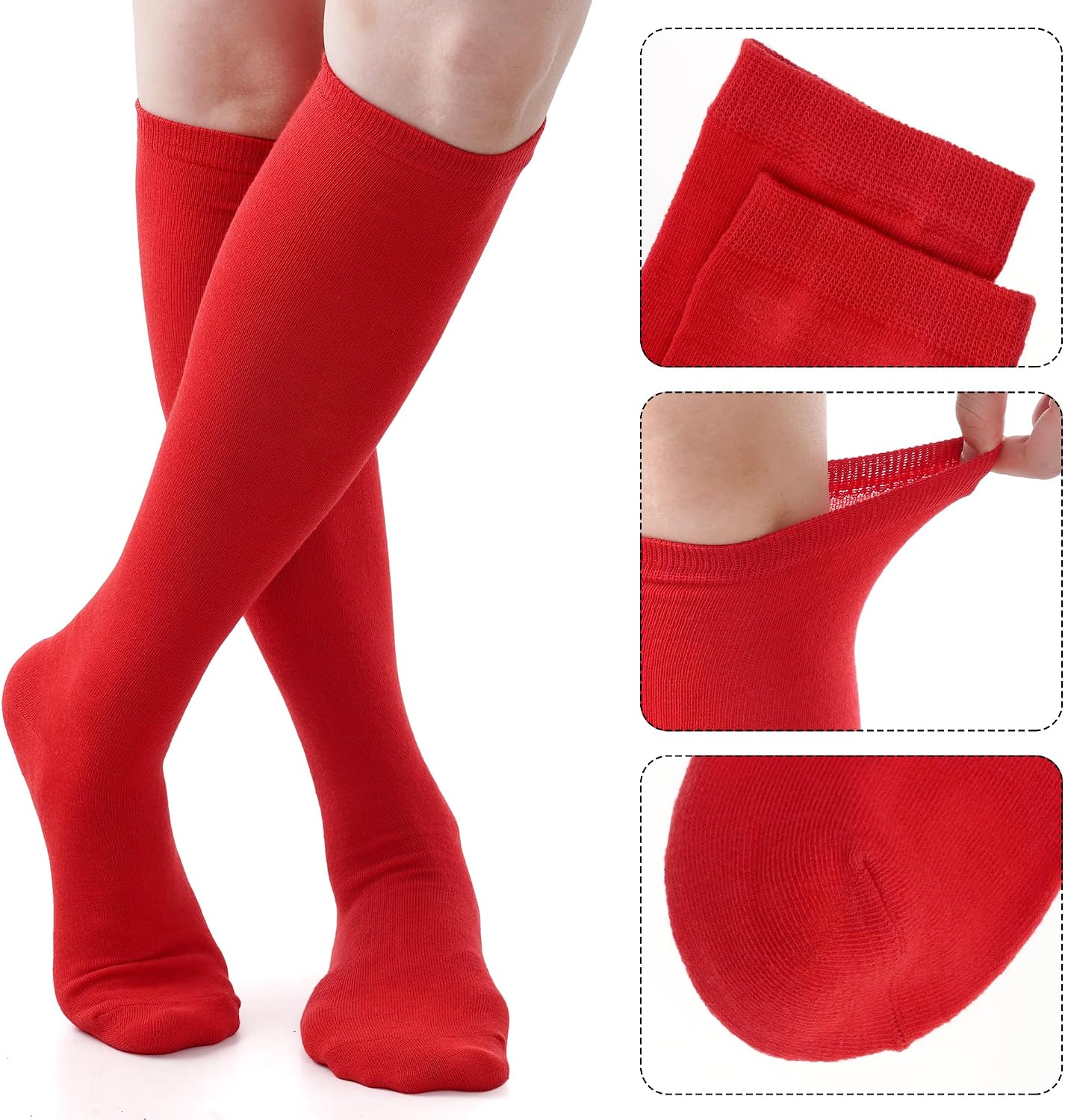 3 Pairs Girls Knee High Socks Soft Cotton School Uniform Dress Socks | Long Over The Knee Socks, Ribbed Elastic Cuff