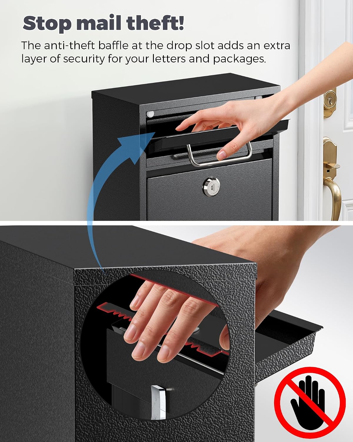 Mailbox for Outside Wall Mount, Heavy Duty Rustproof, Anti-Theft Locking Mailbox with 4 Keys, Weatherproof for