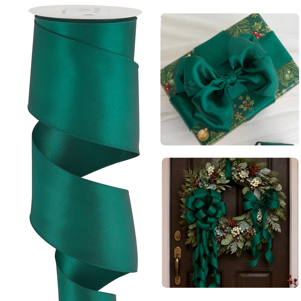 Hunter Green Satin Wired Ribbon 2.5 inch Continous 10 Yards