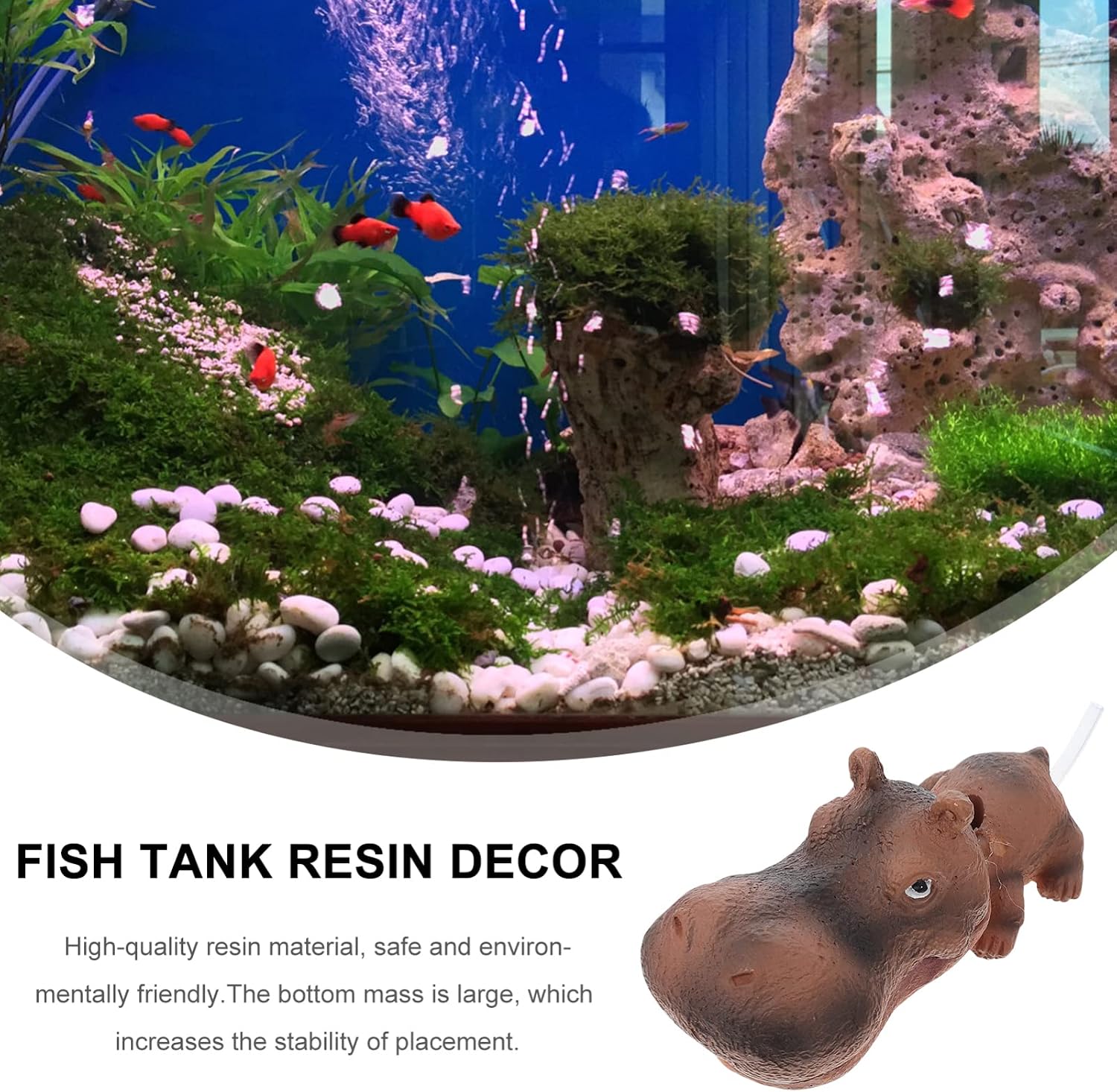 Hippo Statue Aquarium Air Decorations Oxygen Pump Resin Animal Figruine Craft Aerating Action Ornament Aquarium Fish