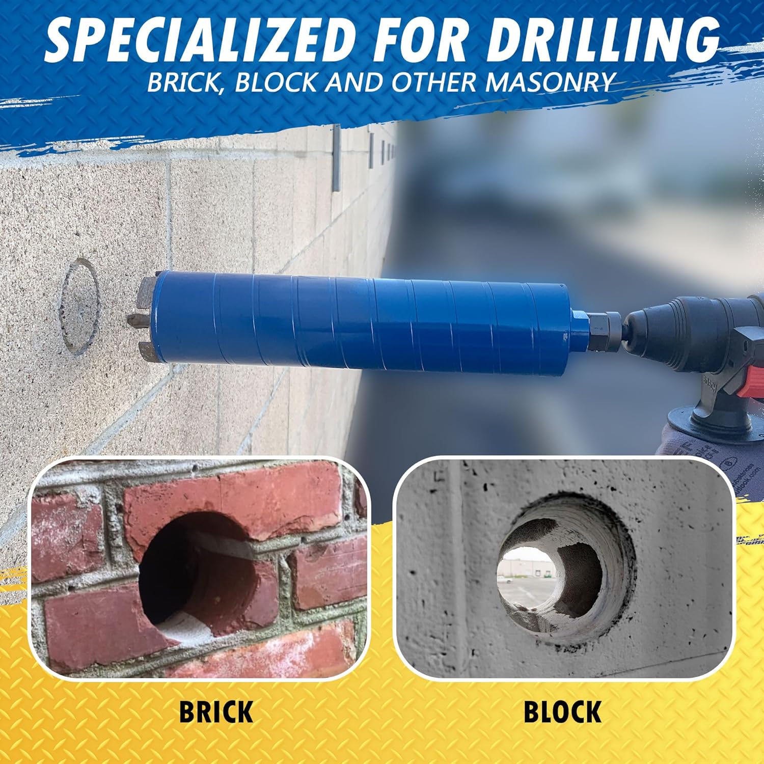 4-1/2" Dry Diamond Core Bit w/Pilot for Brick & Block, 1/2" Chuck | Core drilling into masonry, brick, block, and