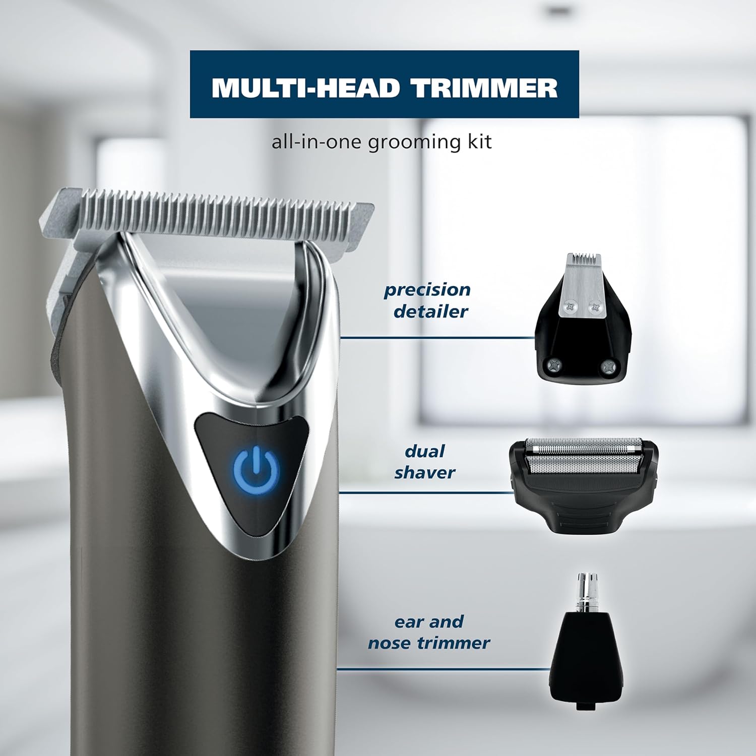 USA Stainless Steel Lithium Ion 2.0+ Slate Beard Trimmer for Men - Electric Shaver, Nose Ear Trimmer, Rechargeable