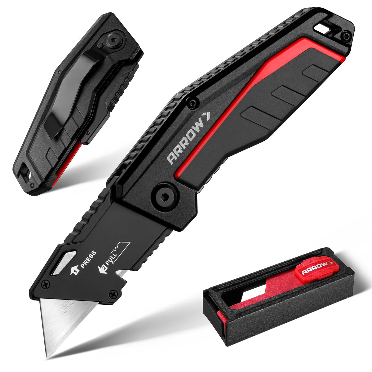 ARROW Folding Utility Knife, Quick Change Box Cutter with 10 Blades